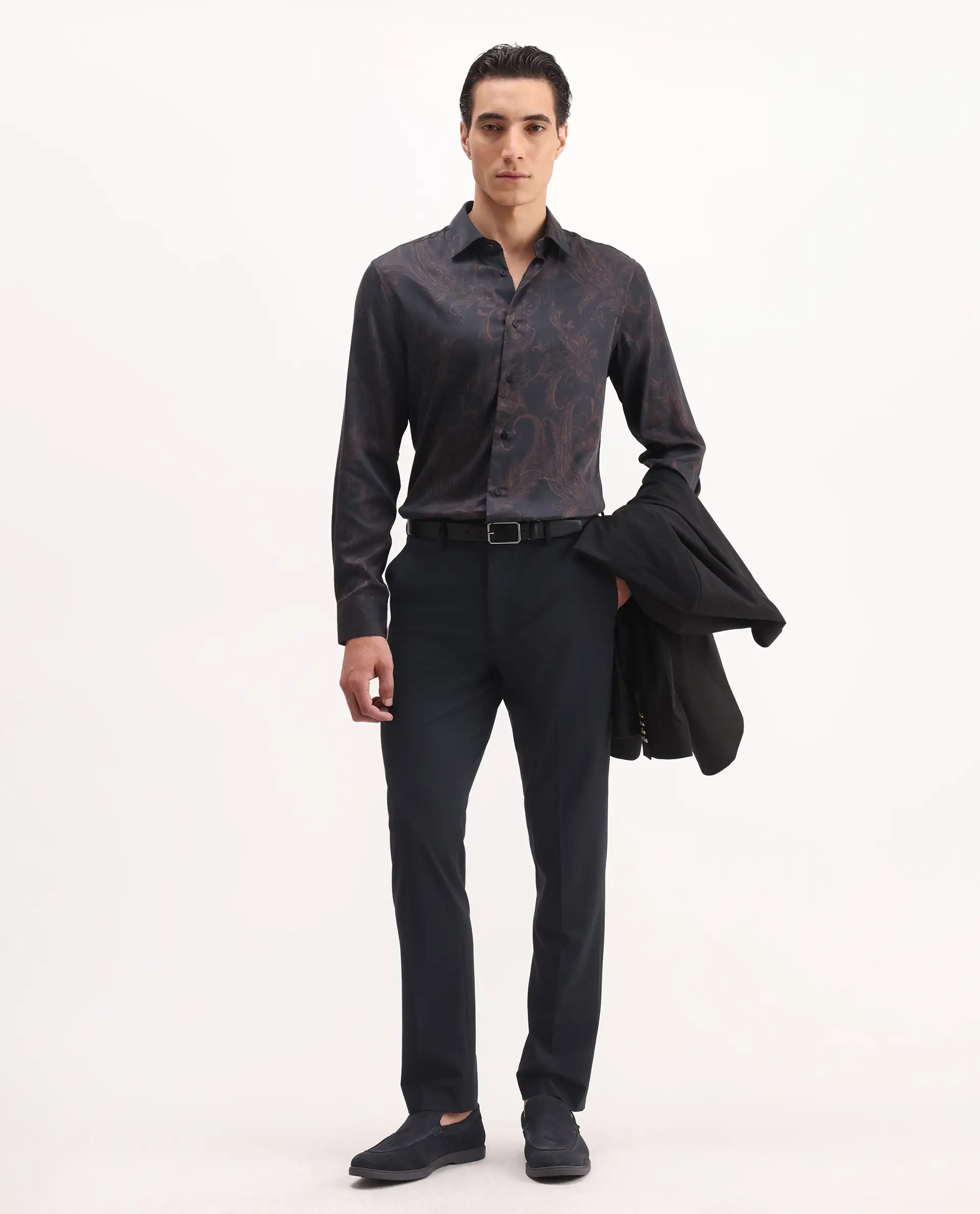 Rare Rabbit Men's Velto Black Cotton Blend Paisley Print Regular Fit Full Sleeve Collared Shirt - Image 3