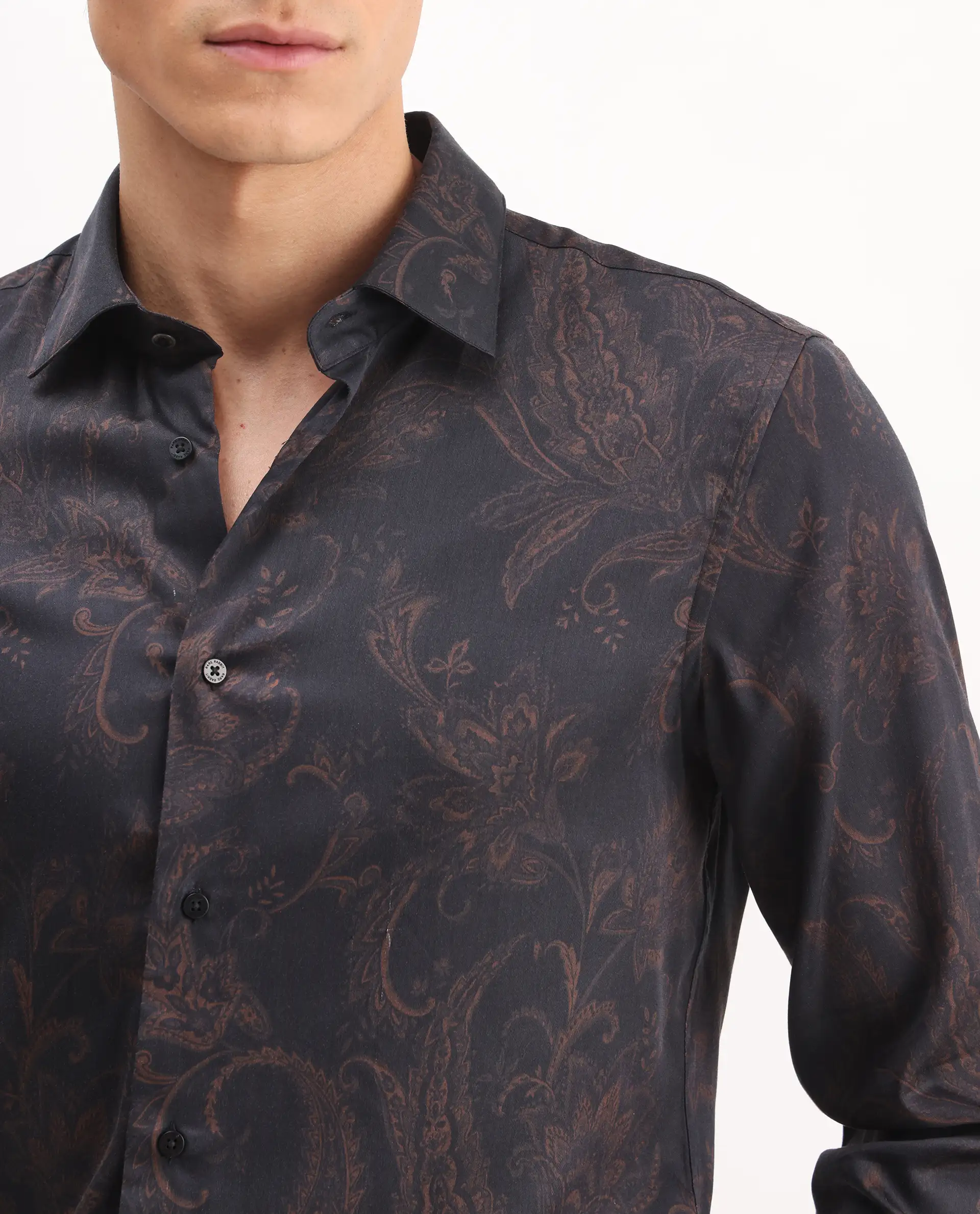 Rare Rabbit Men's Velto Black Cotton Blend Paisley Print Regular Fit Full Sleeve Collared Shirt - Image 4