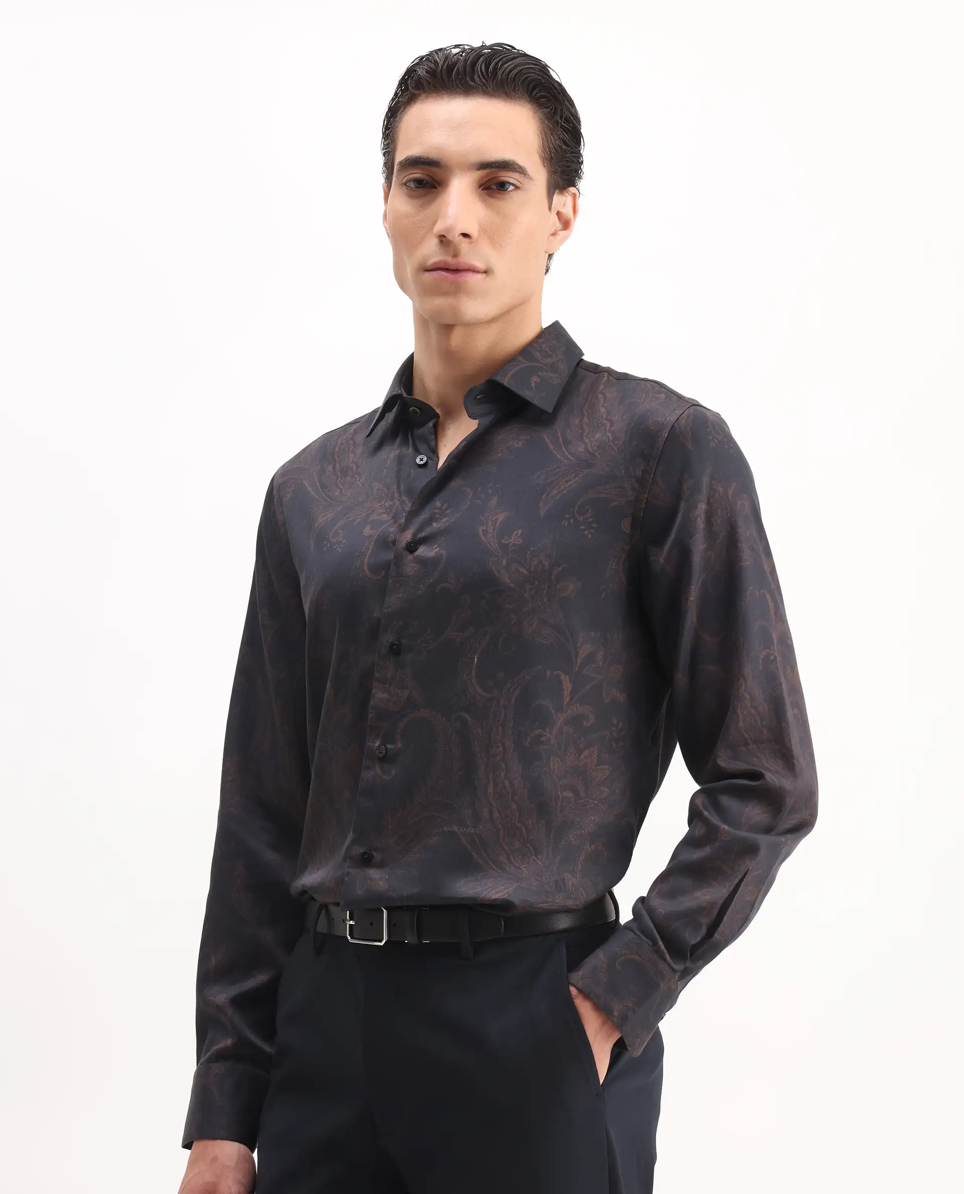Rare Rabbit Men's Velto Black Cotton Blend Paisley Print Regular Fit Full Sleeve Collared Shirt - Image 5