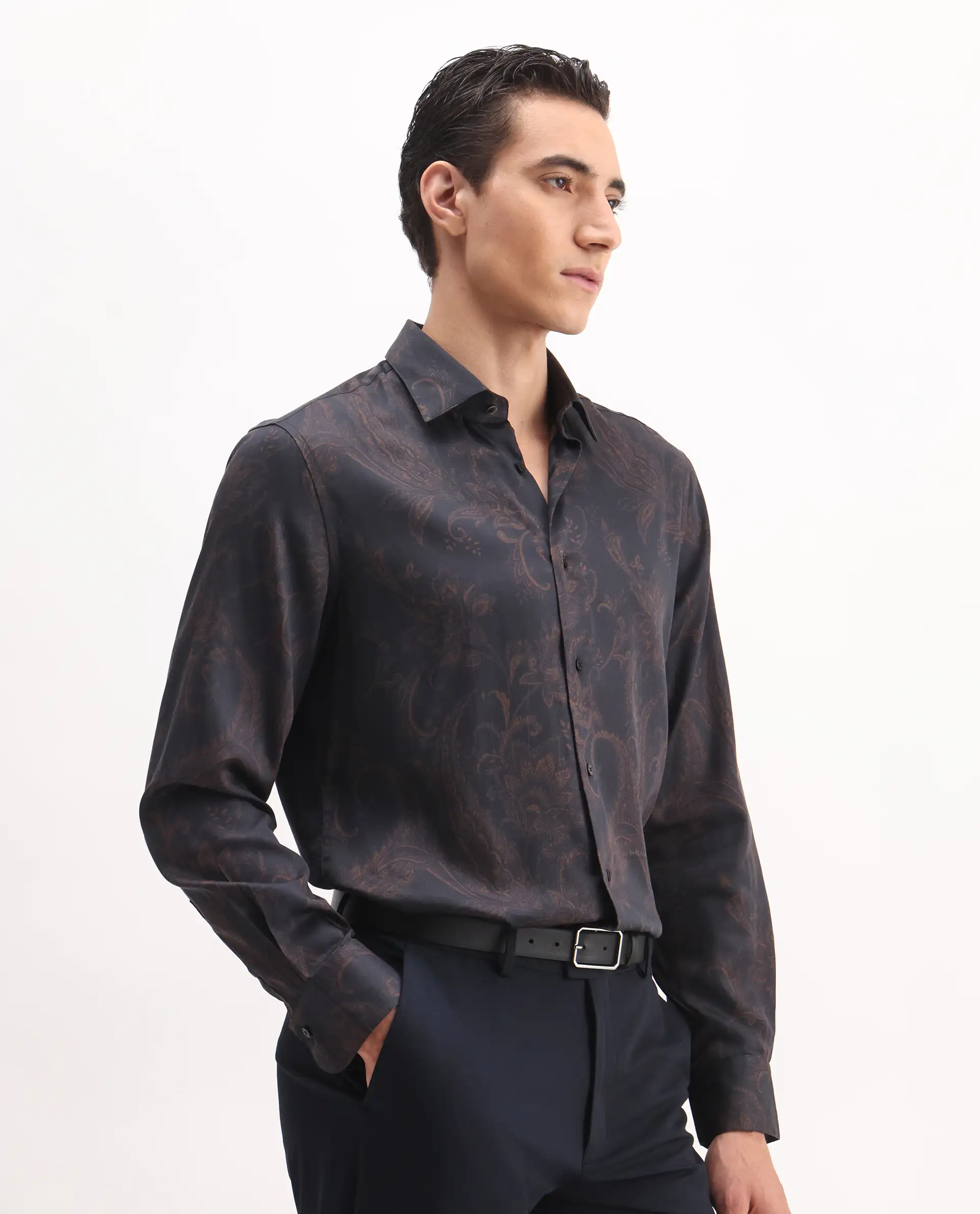 Rare Rabbit Men's Velto Black Cotton Blend Paisley Print Regular Fit Full Sleeve Collared Shirt - Image 6