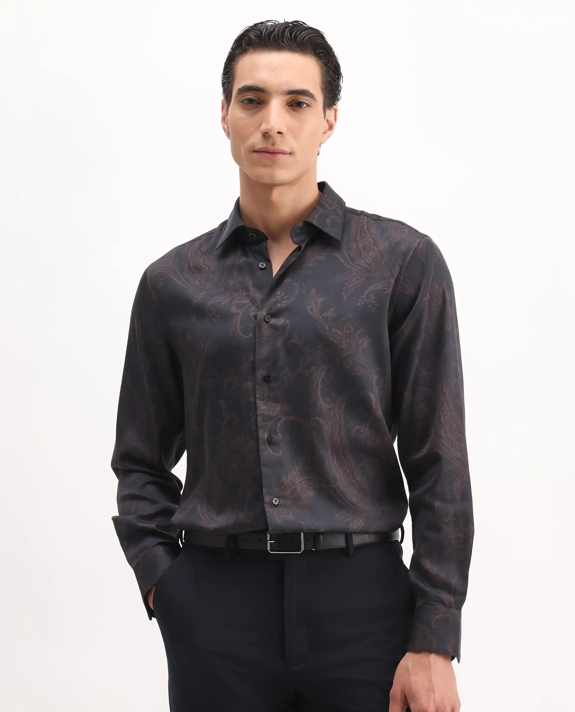 Rare Rabbit Men's Velto Black Cotton Blend Paisley Print Regular Fit Full Sleeve Collared Shirt - Image 7
