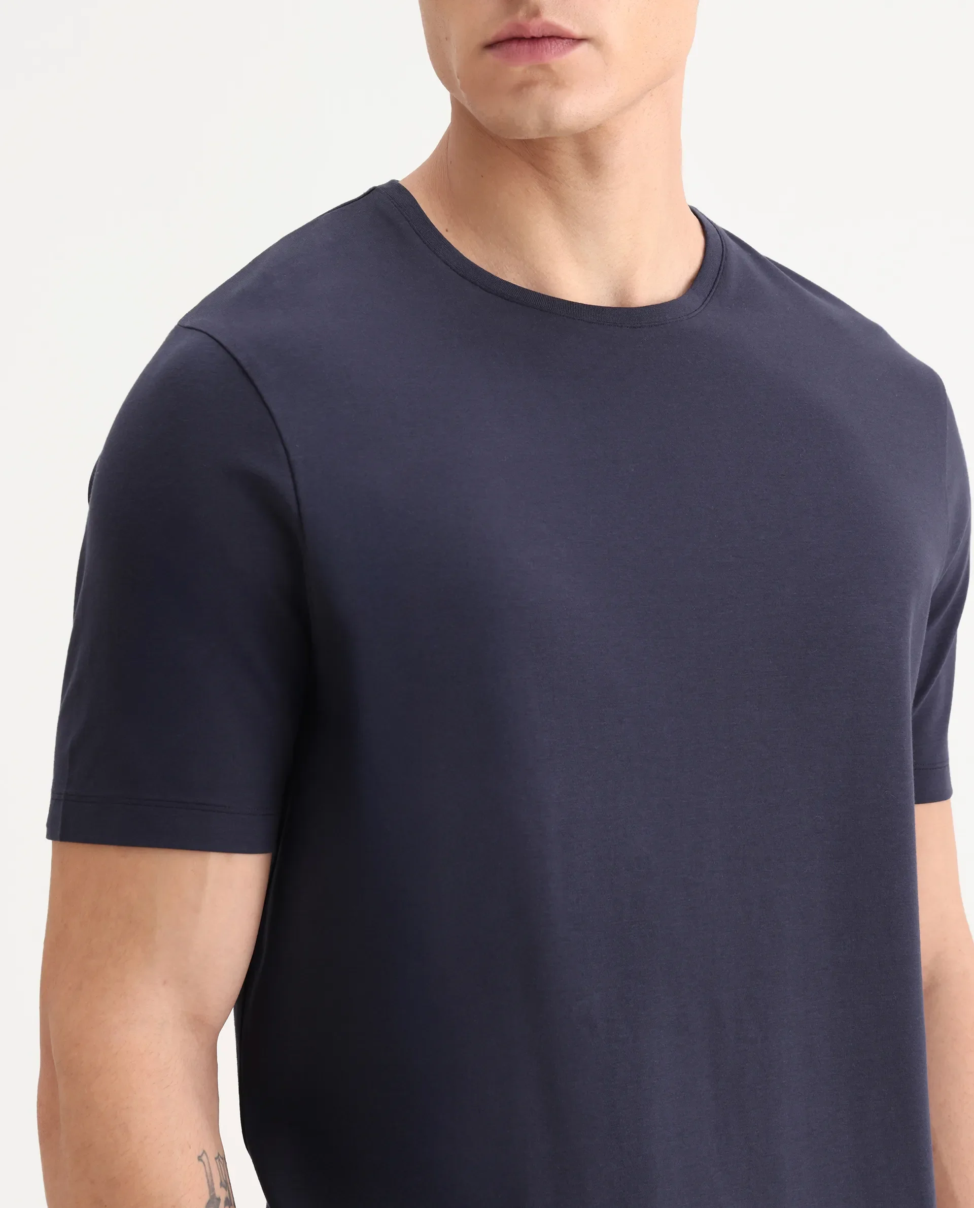 Rare Rabbit Men's Veltra Dark Navy Cotton Blend Plain Regular Fit Half Sleeve Crew Neck T-Shirt - Image 3