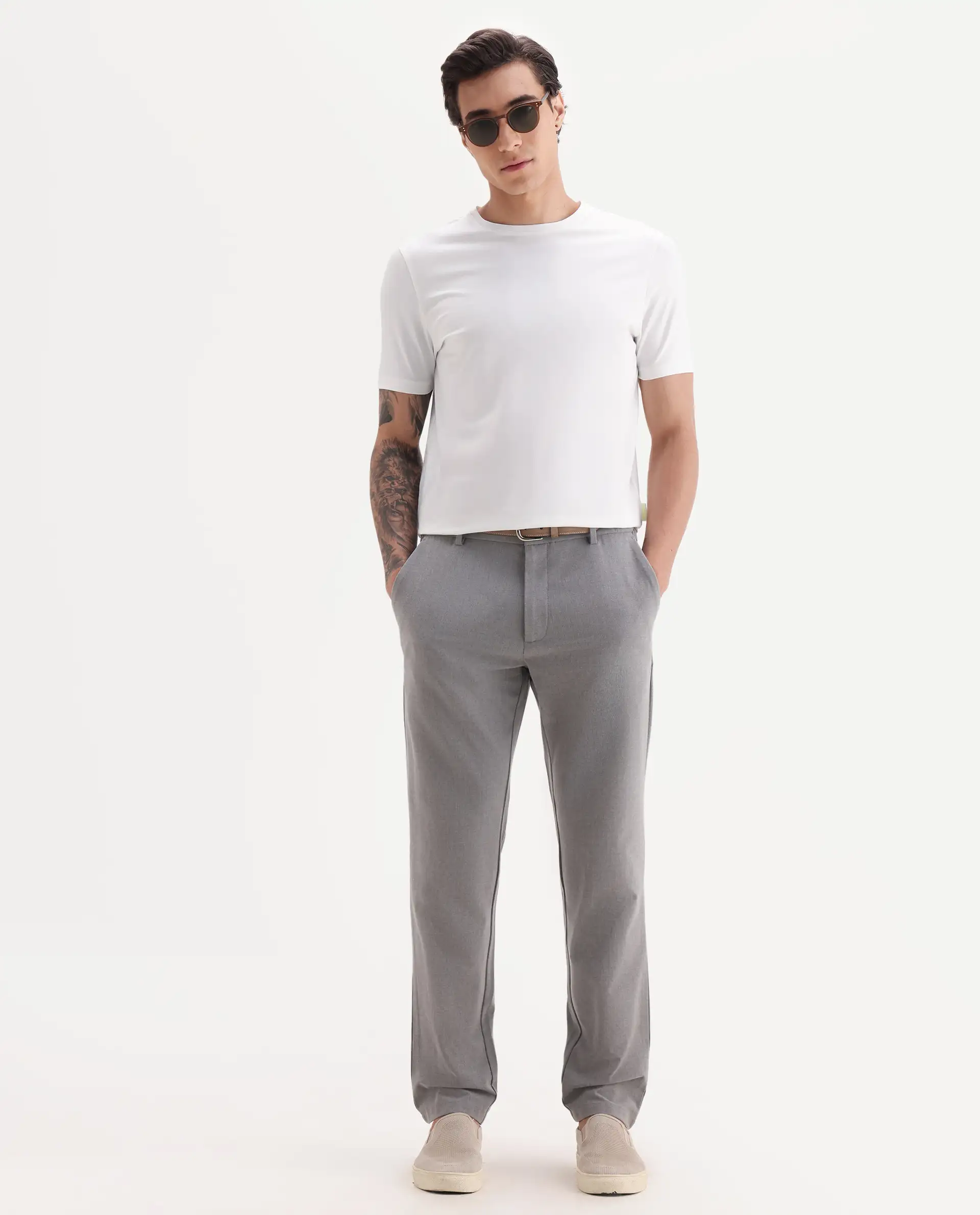 Rare Rabbit Men's Veltra Off White Cotton Blend Plain Regular Fit Half Sleeve Crew Neck T-Shirt - Image 2
