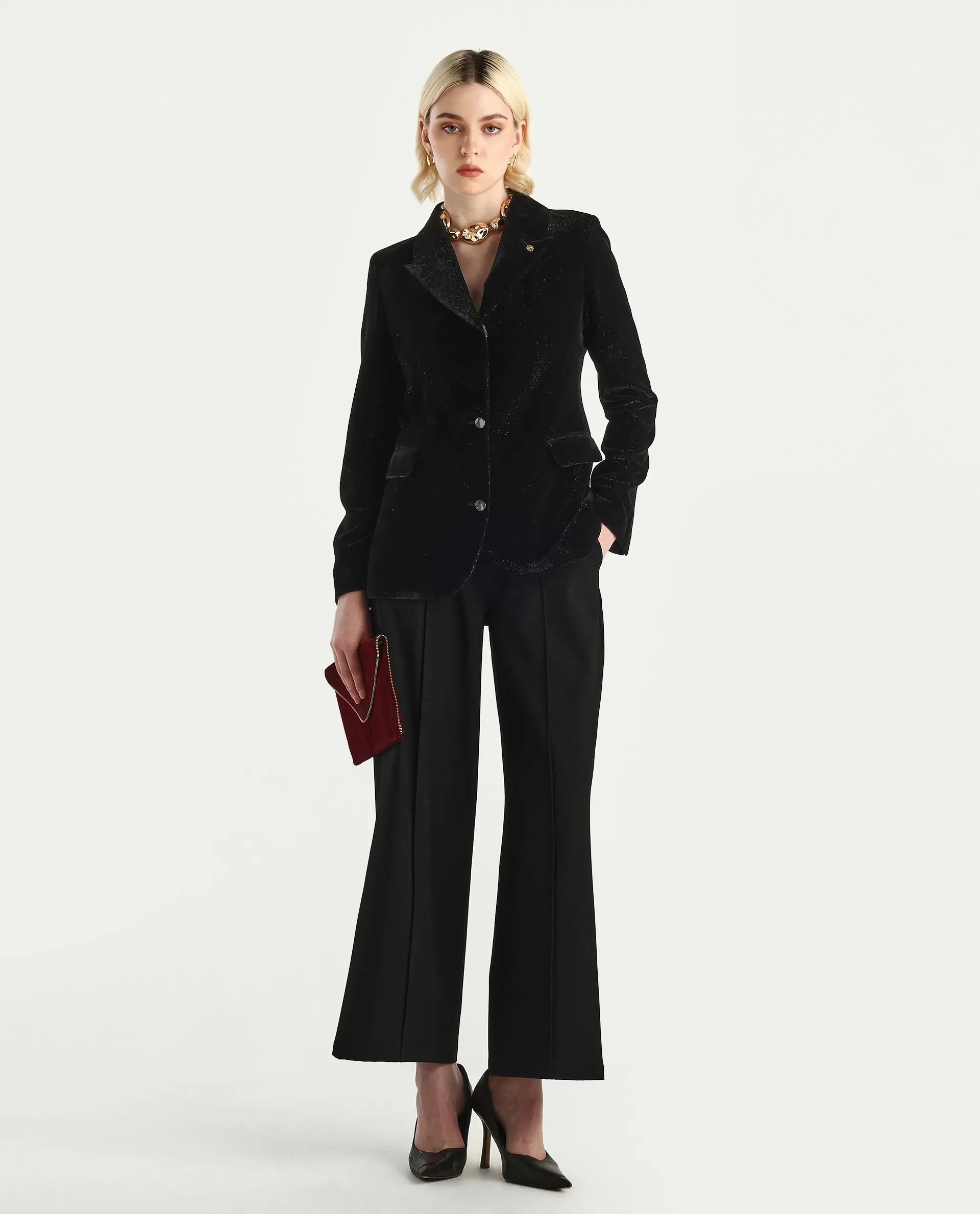 Rareism Women's Velux Black Polyester Lapel Neck Regular Fit Plain Blazer - Image 2