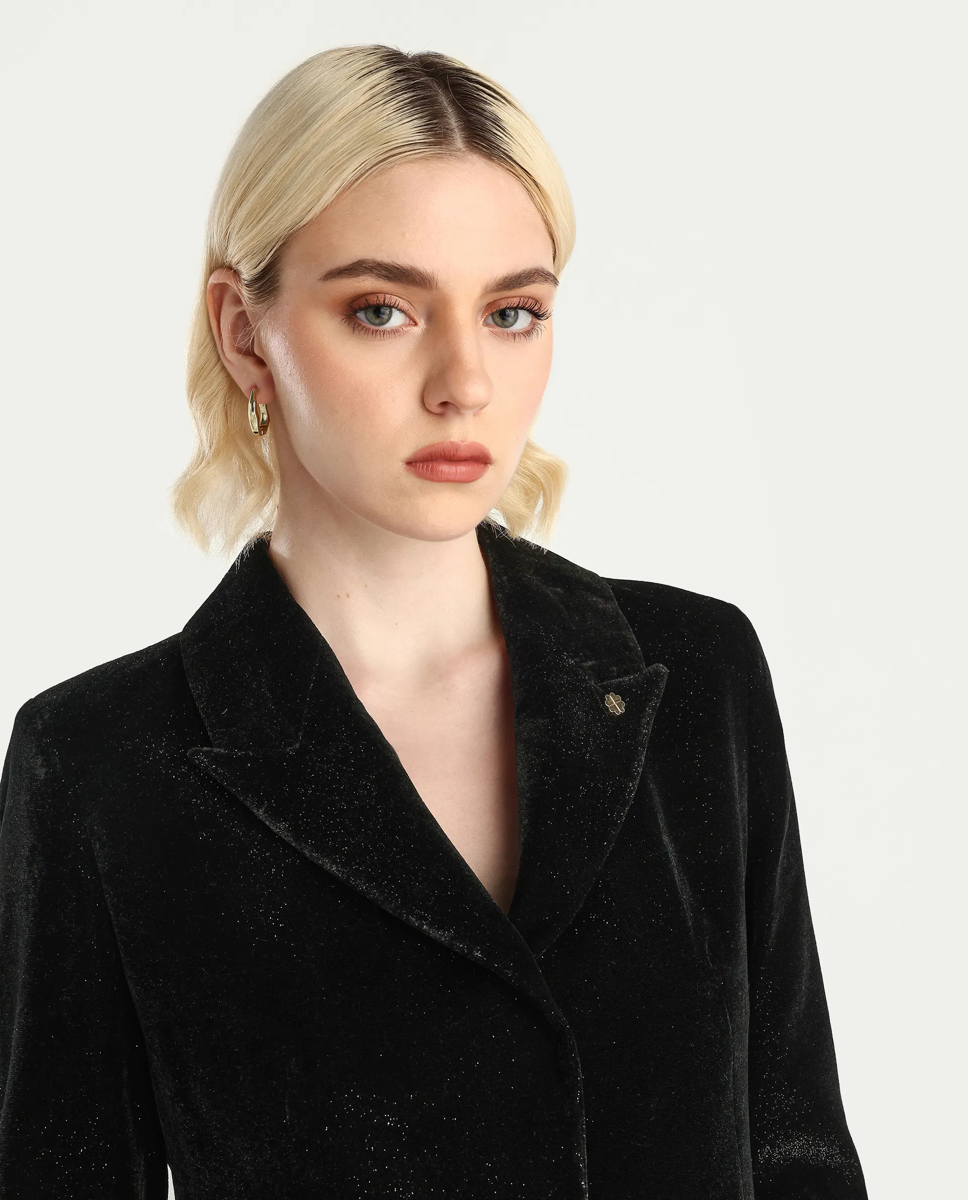 Rareism Women's Velux Black Polyester Lapel Neck Regular Fit Plain Blazer - Image 4