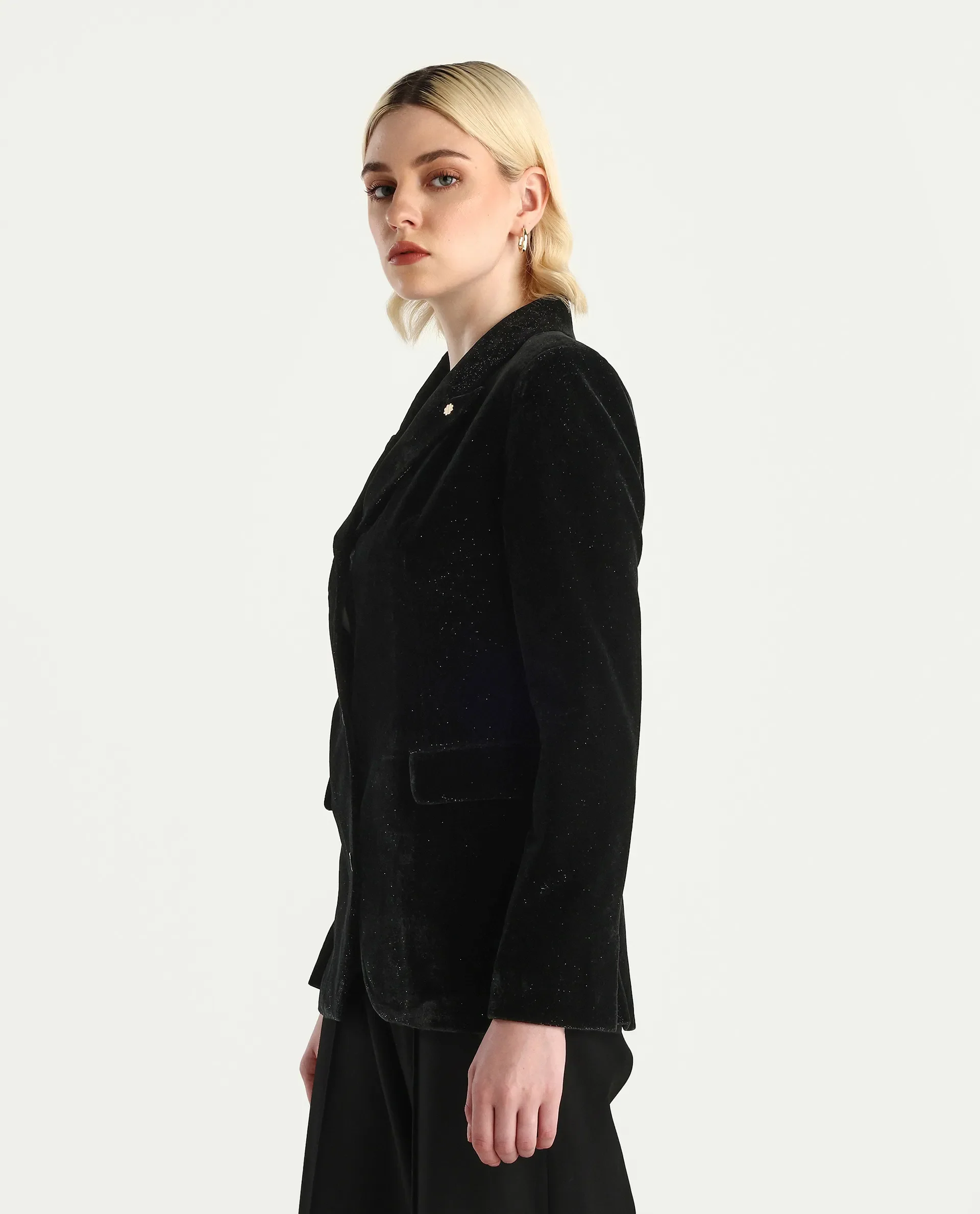 Rareism Women's Velux Black Polyester Lapel Neck Regular Fit Plain Blazer - Image 5