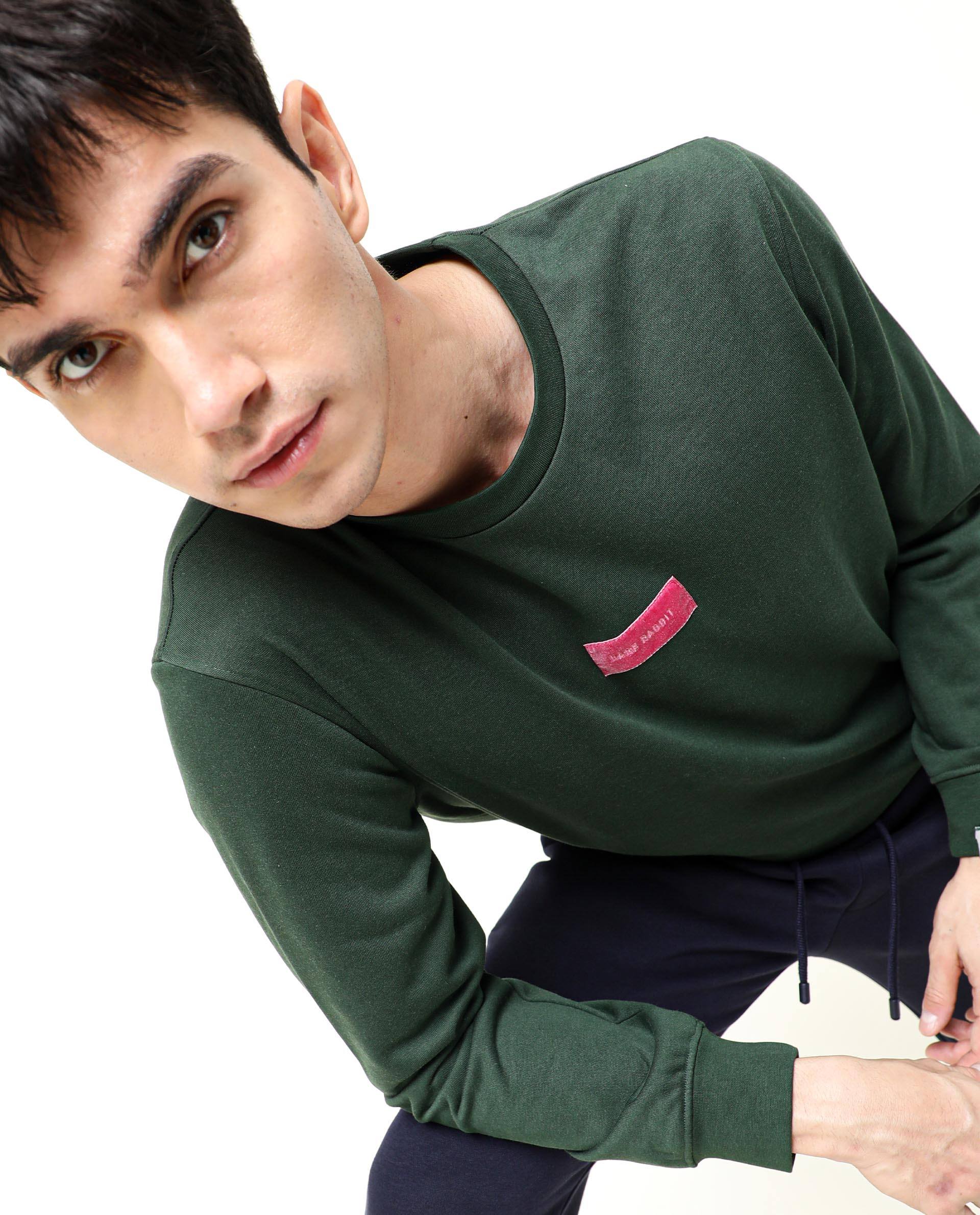 Rare Rabbit Men's Velveto Green Cotton Plain Regular Fit Full Sleeve Crew Neck Sweatshirt - Image 2
