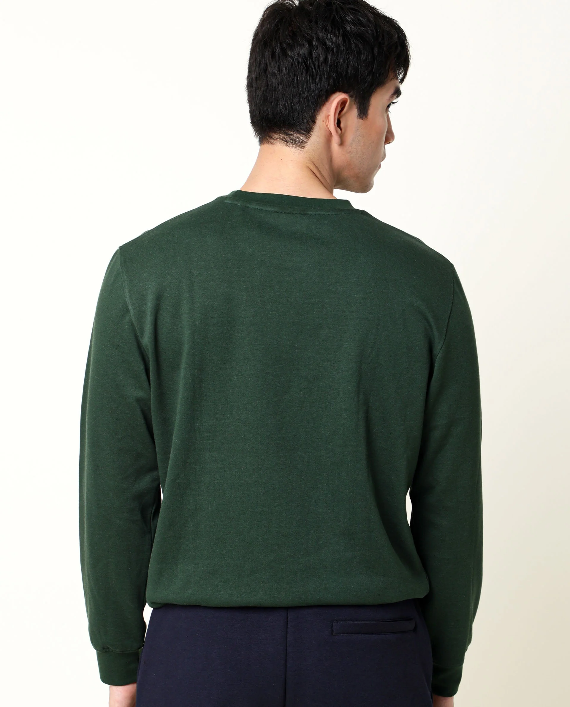 Rare Rabbit Men's Velveto Green Cotton Plain Regular Fit Full Sleeve Crew Neck Sweatshirt - Image 6