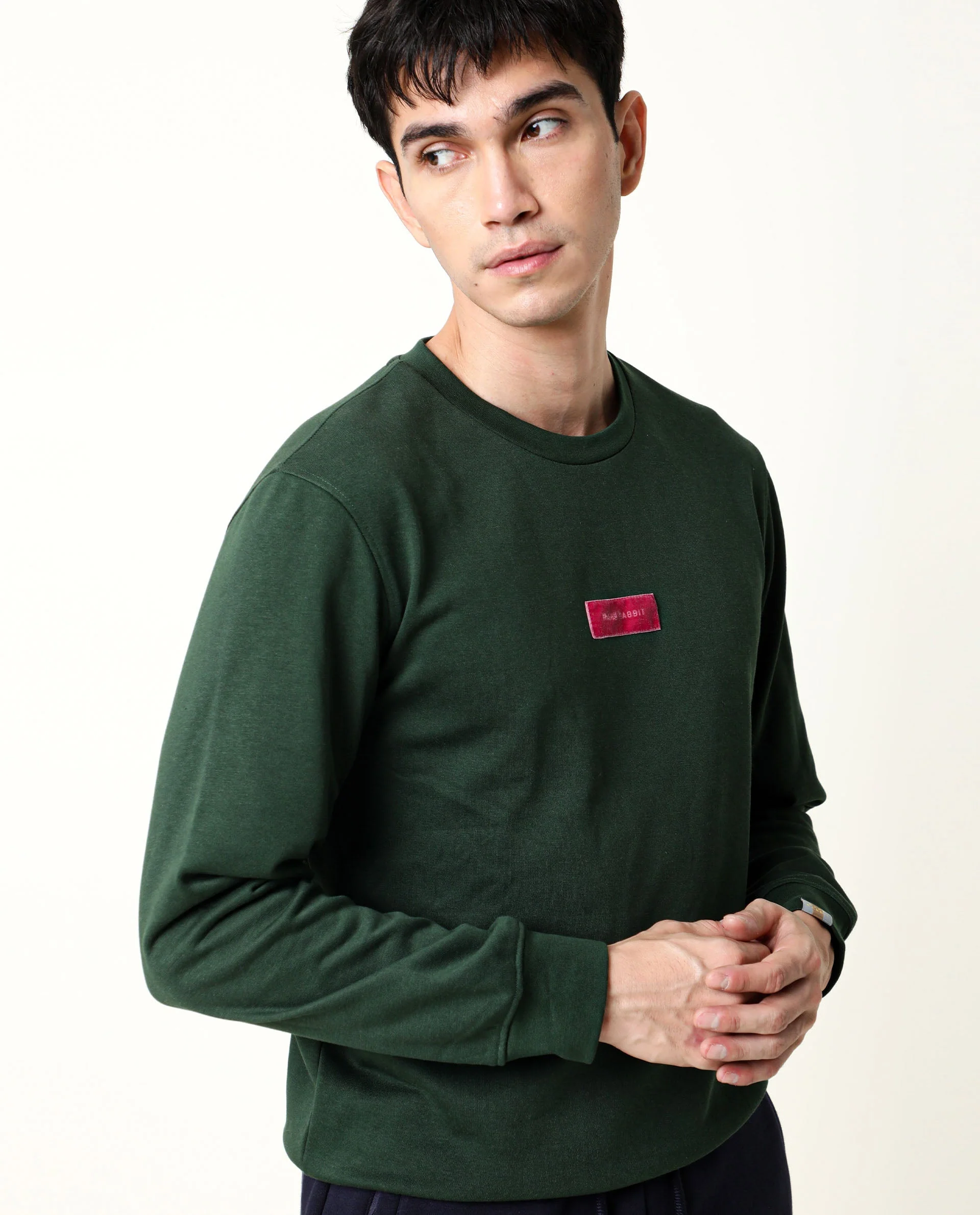 Rare Rabbit Men's Velveto Green Cotton Plain Regular Fit Full Sleeve Crew Neck Sweatshirt - Image 7