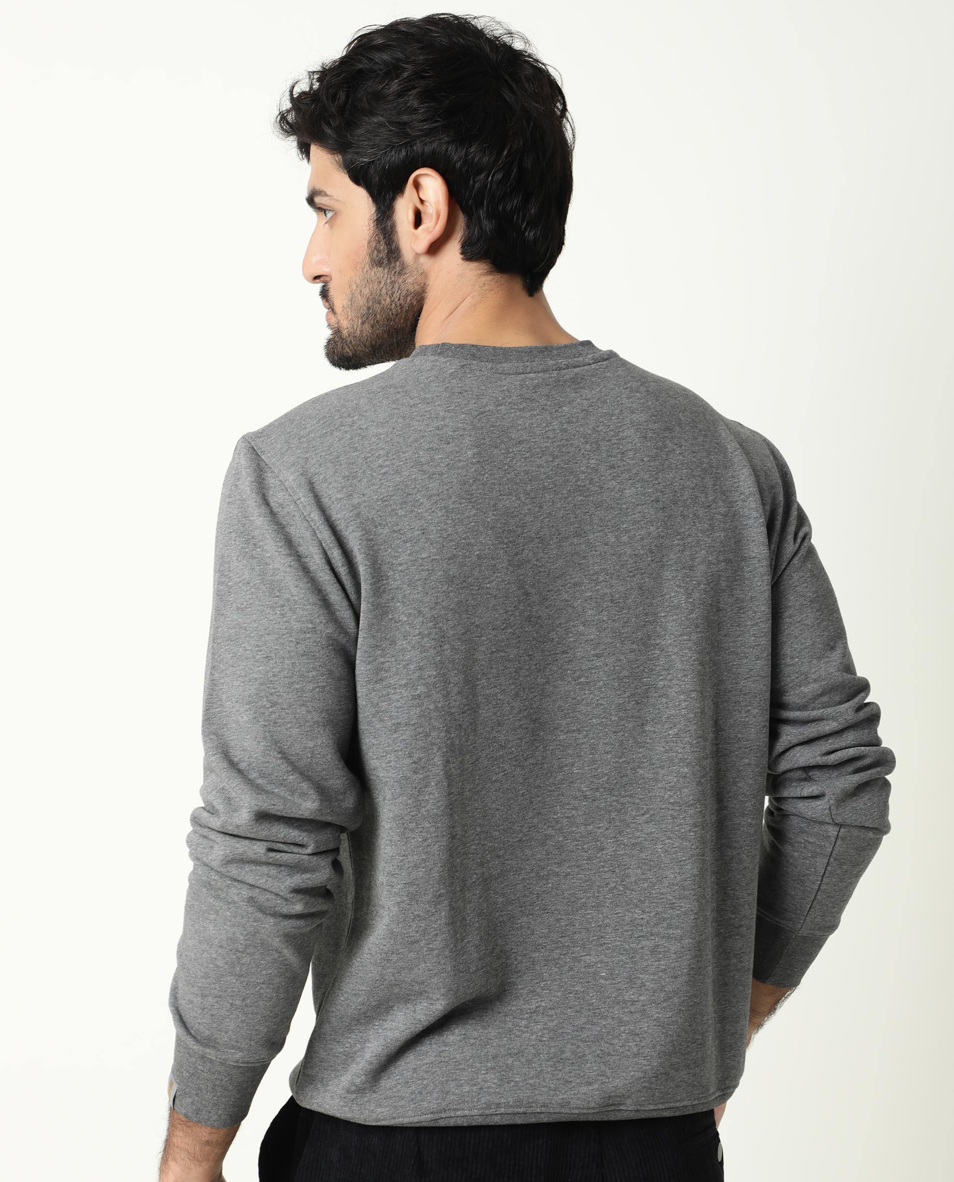 Rare Rabbit Men's Velveto Grey Cotton Plain Regular Fit Full Sleeve Crew Neck Sweatshirt - Image 5