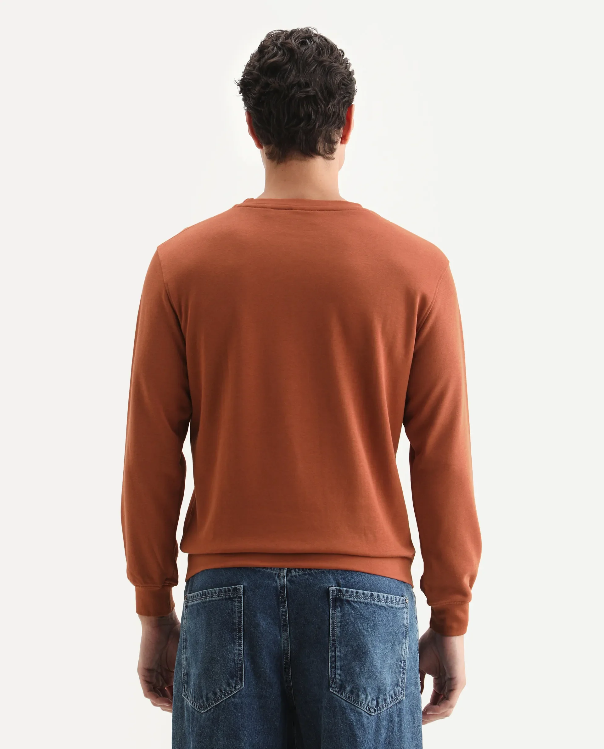 Rare Rabbit Men's Velveto Rust Cotton Plain Regular Fit Full Sleeve Crew Neck Sweatshirt - Image 7