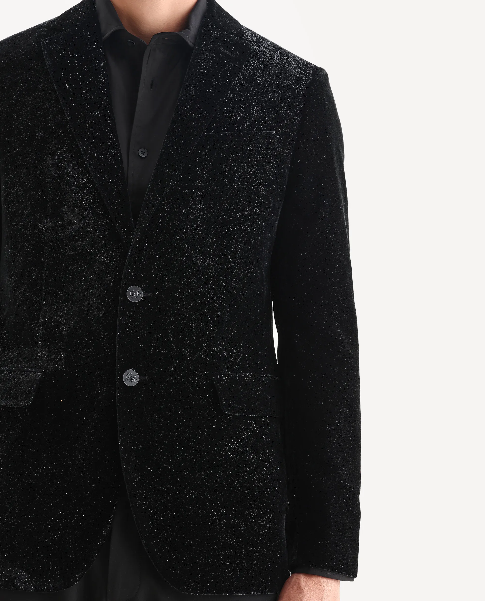 Rare Rabbit Men's Velvi Black Polyester Fabric Full Sleeve Lapel Neck Plain Blazer - Image 4