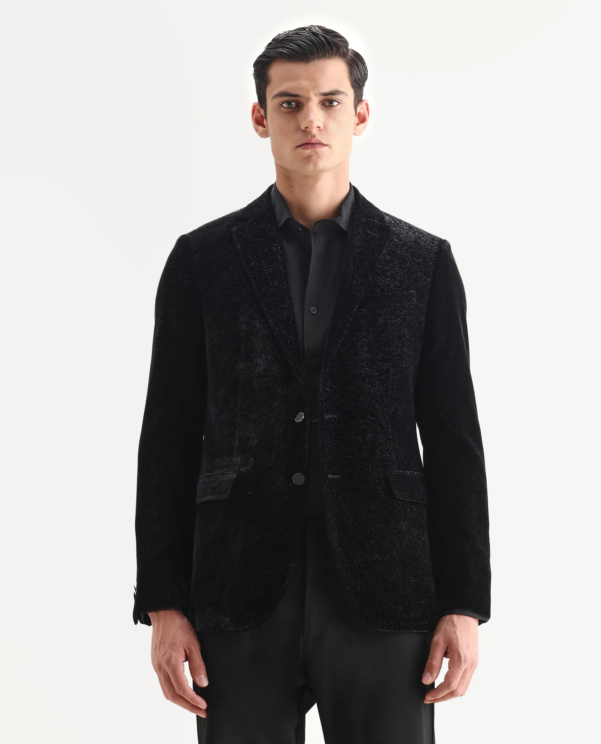 Rare Rabbit Men's Velvi Black Polyester Fabric Full Sleeve Lapel Neck Plain Blazer - Image 5
