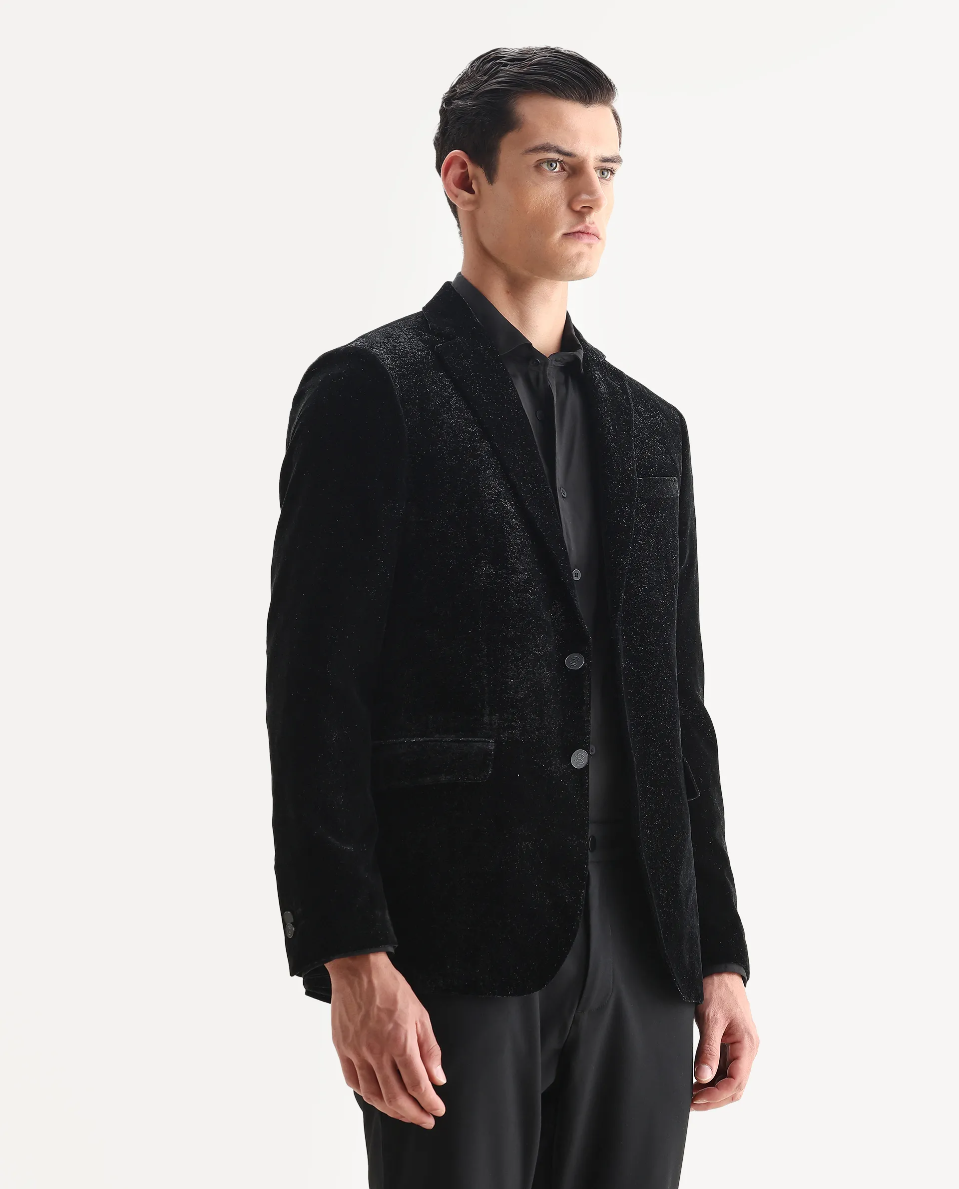 Rare Rabbit Men's Velvi Black Polyester Fabric Full Sleeve Lapel Neck Plain Blazer - Image 6