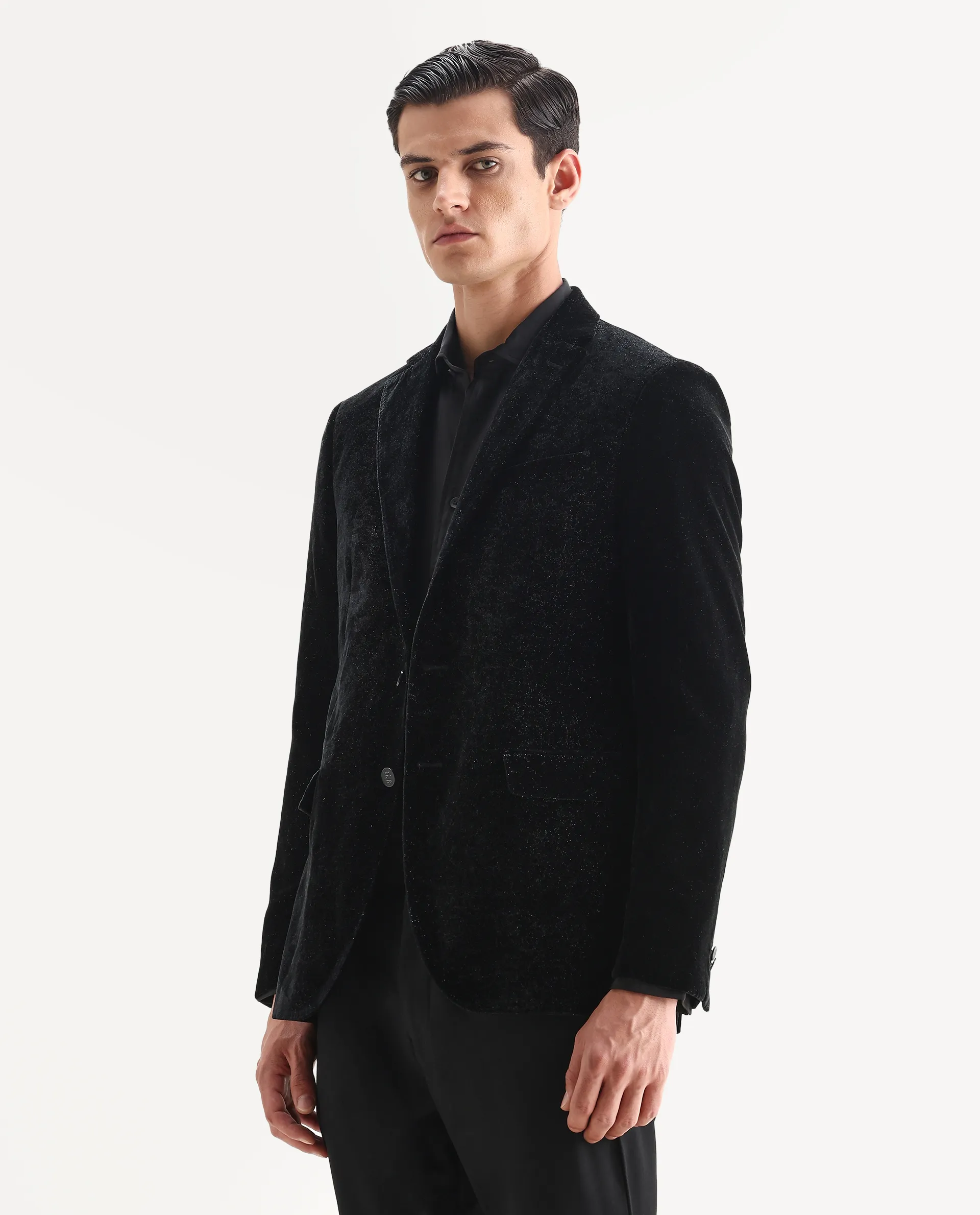 Rare Rabbit Men's Velvi Black Polyester Fabric Full Sleeve Lapel Neck Plain Blazer - Image 7