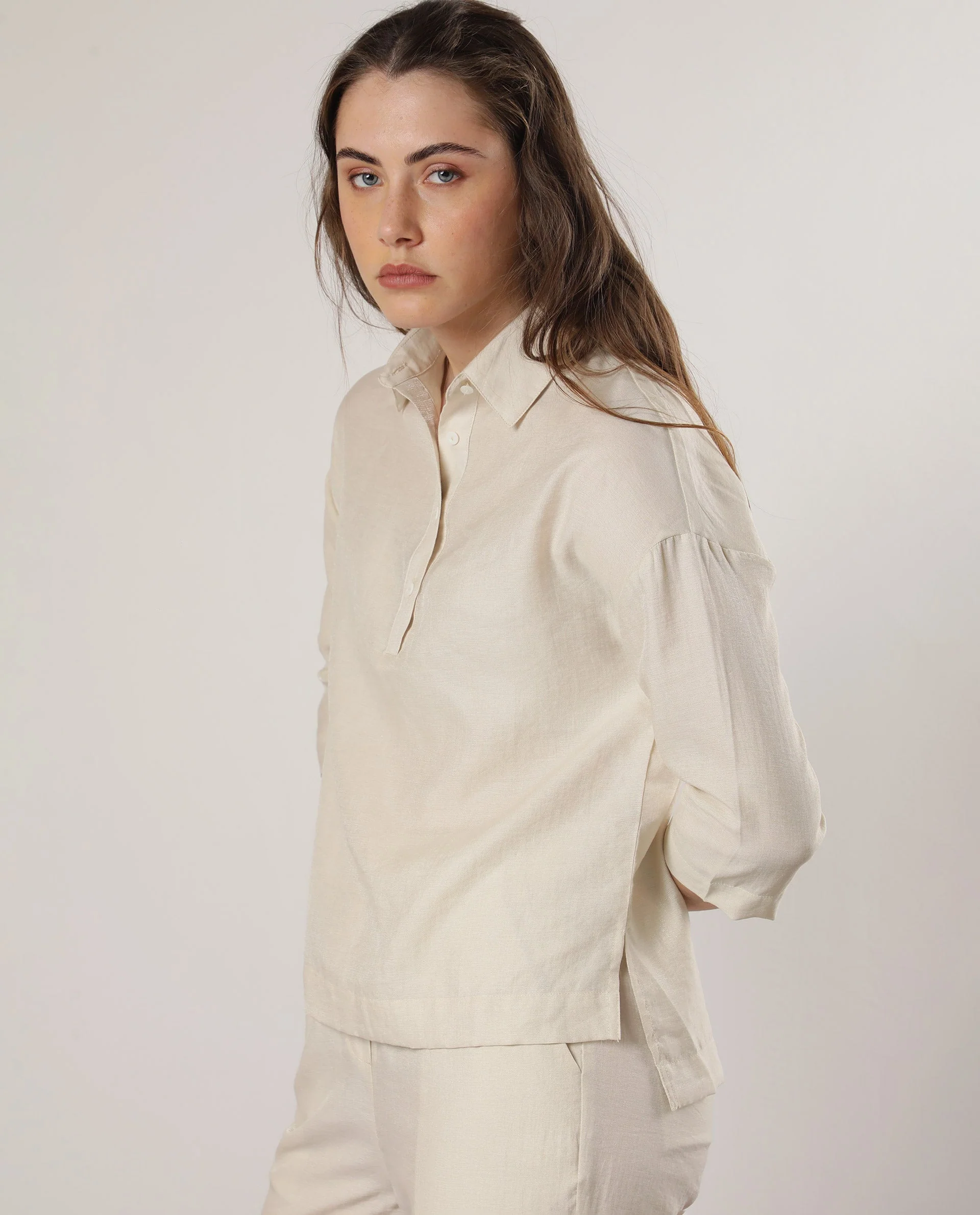 Rareism Women's Velynn Beige Polyester Spread Collar Plain Regular Fit Top - Image 6