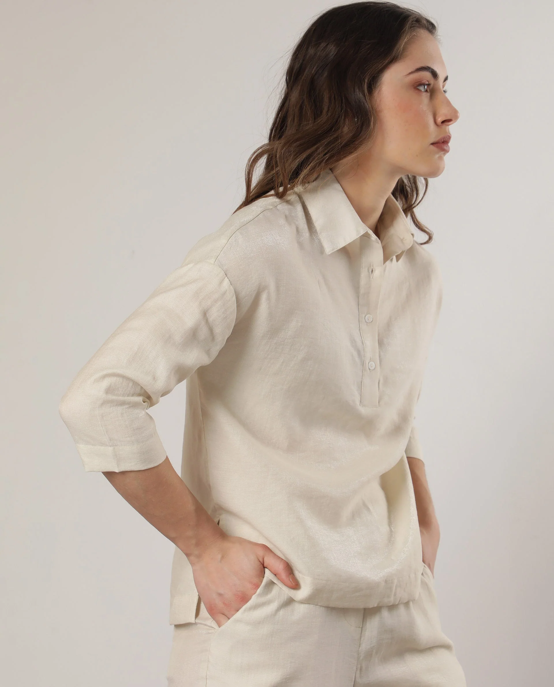 Rareism Women's Velynn Beige Polyester Spread Collar Plain Regular Fit Top - Image 8