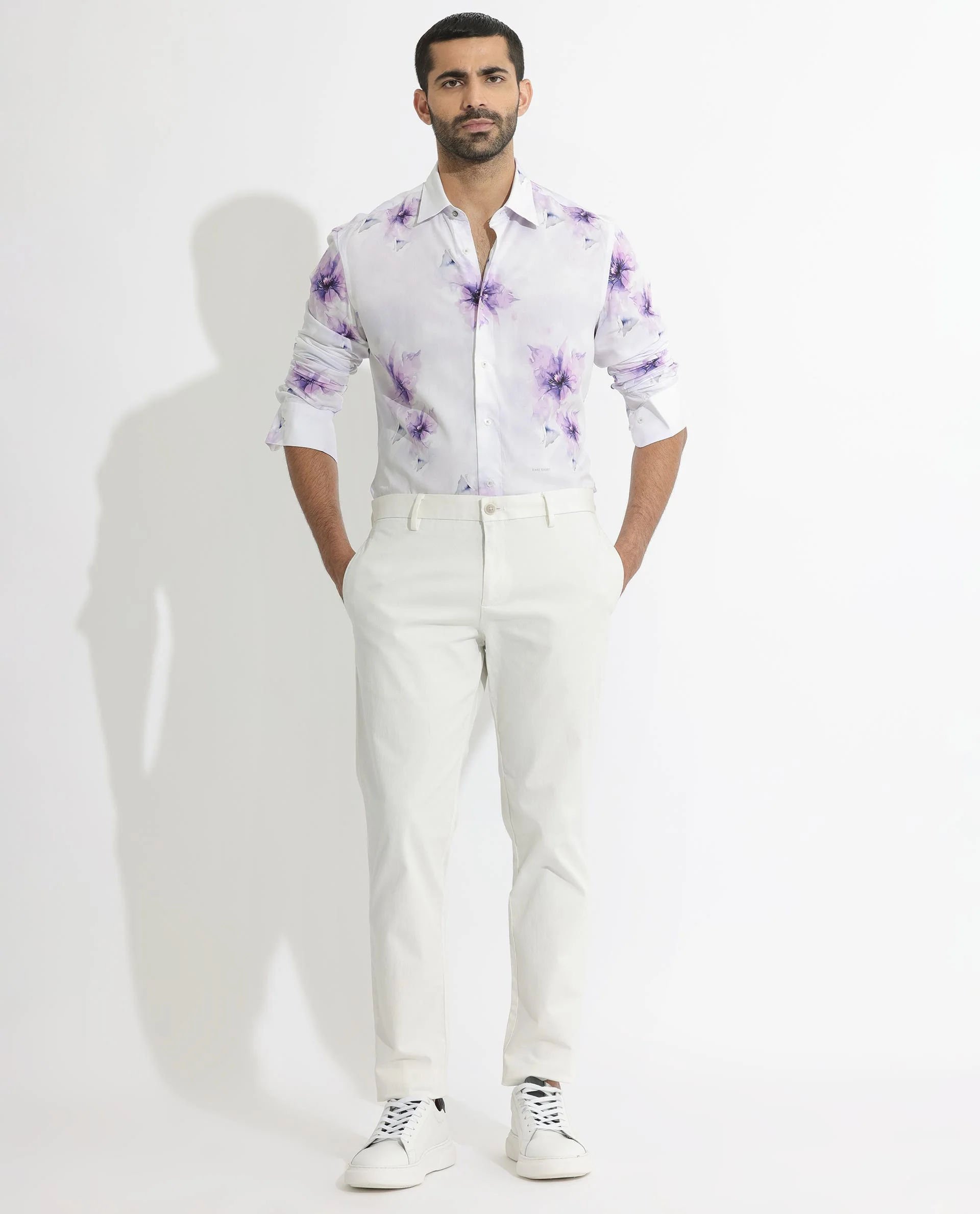 Rare Rabbit Men's Vendar White Viscose Floral Print Regular Fit Full Sleeve Collared Shirt - Image 2