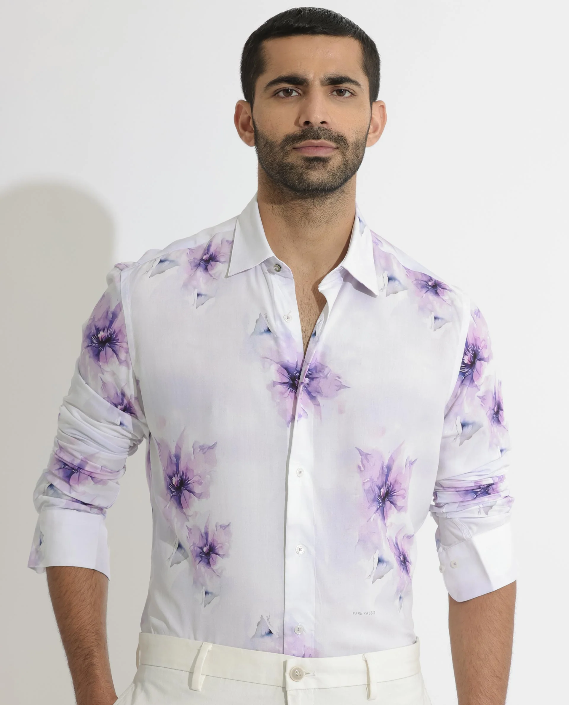 Rare Rabbit Men's Vendar White Viscose Floral Print Regular Fit Full Sleeve Collared Shirt - Image 6