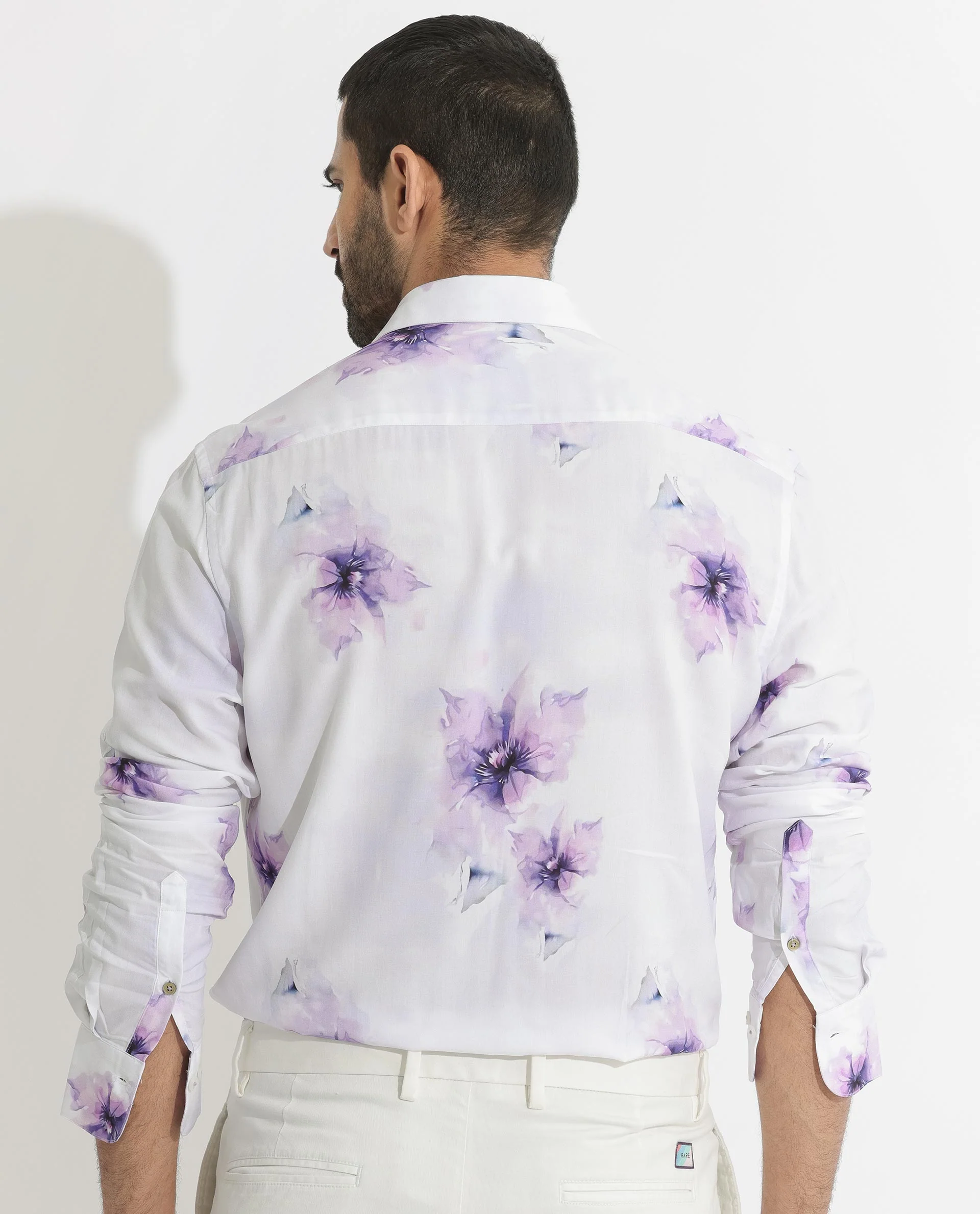 Rare Rabbit Men's Vendar White Viscose Floral Print Regular Fit Full Sleeve Collared Shirt - Image 7