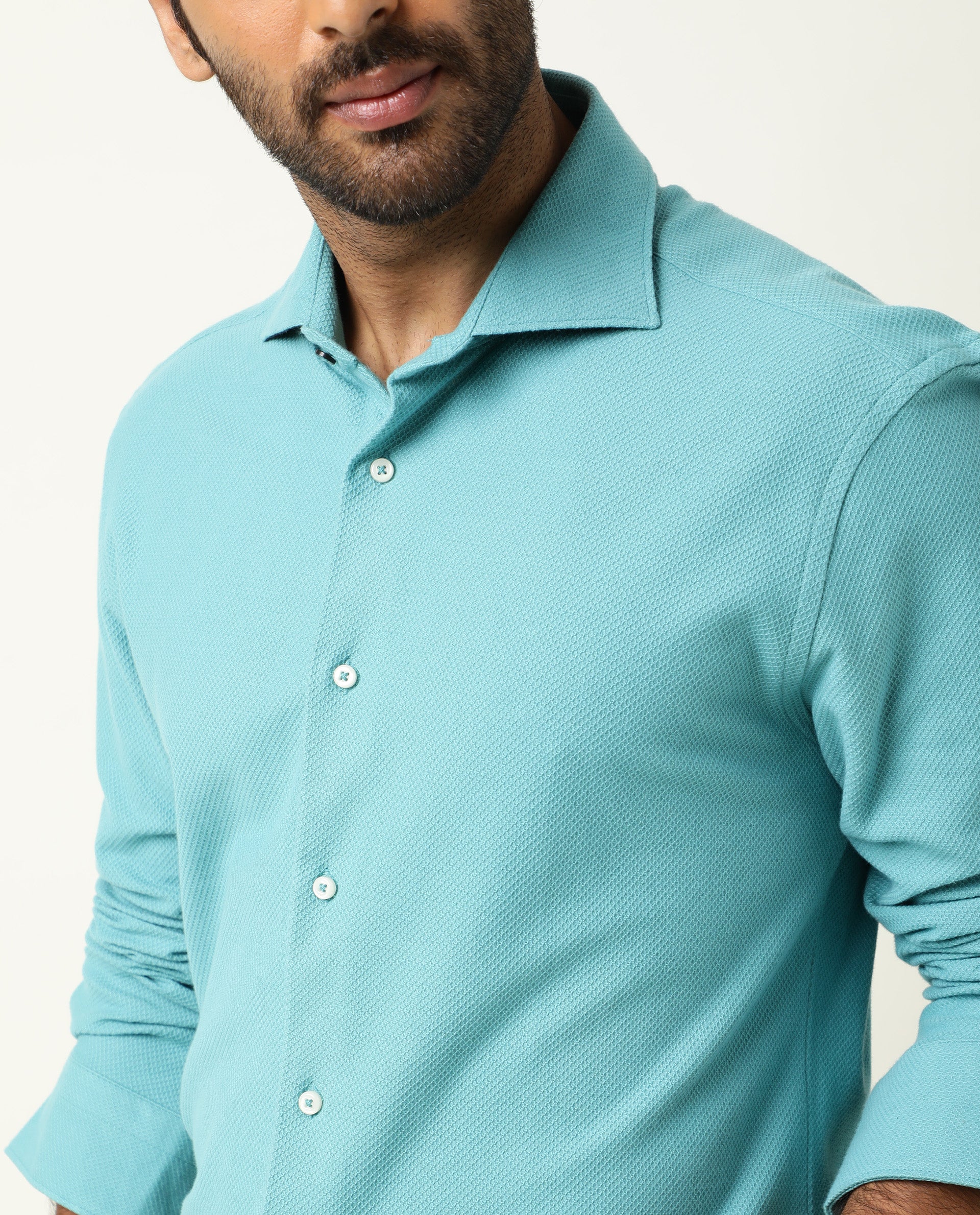 Rare Rabbit Men's Venezya Turq Cotton Plain Regular Fit Full Sleeve Collared Shirt - Image 4