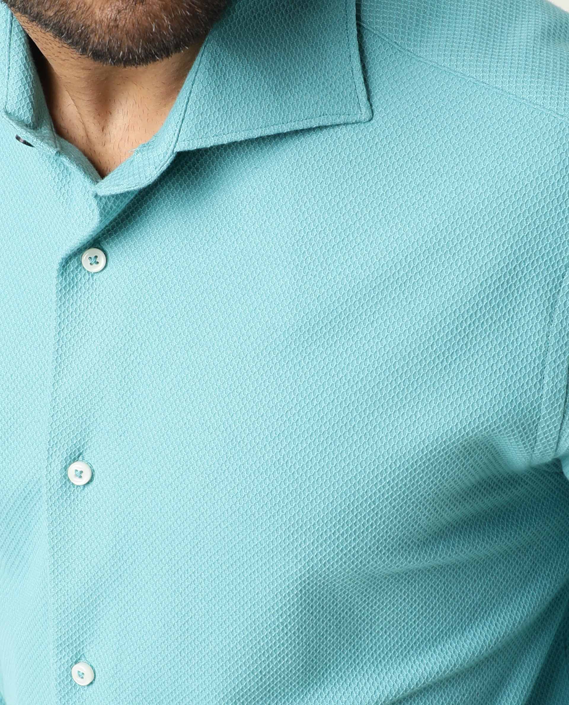 Rare Rabbit Men's Venezya Turq Cotton Plain Regular Fit Full Sleeve Collared Shirt - Image 5