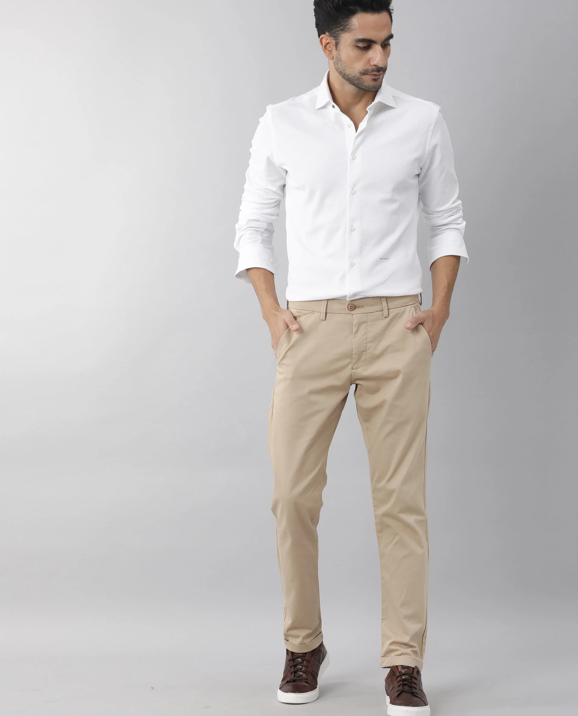 Rare Rabbit Men's Venezya White Cotton Plain Regular Fit Full Sleeve Spread Collar Shirt - Image 5