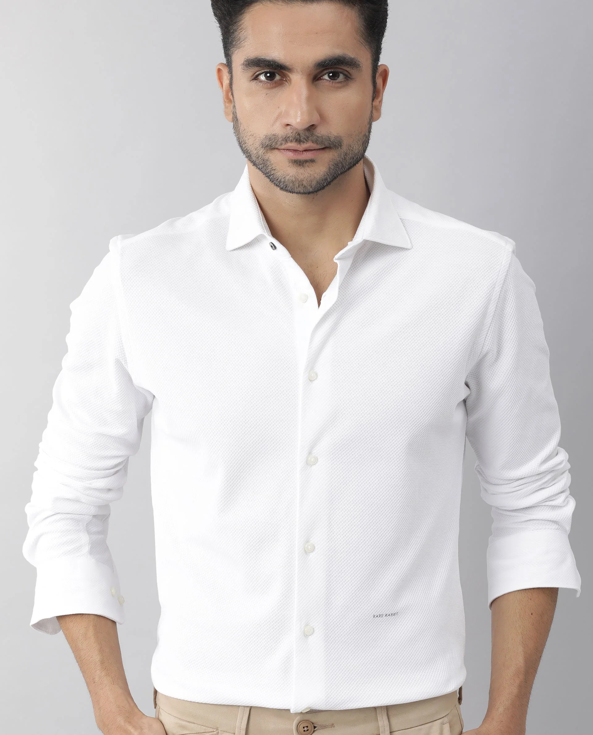 Rare Rabbit Men's Venezya White Cotton Plain Regular Fit Full Sleeve Spread Collar Shirt - Image 6