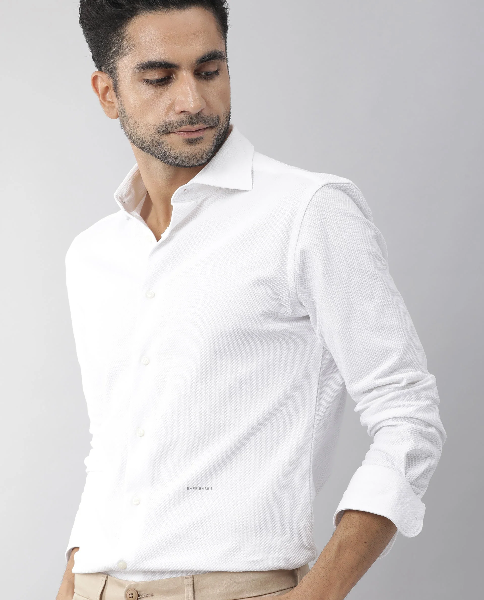 Rare Rabbit Men's Venezya White Cotton Plain Regular Fit Full Sleeve Spread Collar Shirt - Image 7