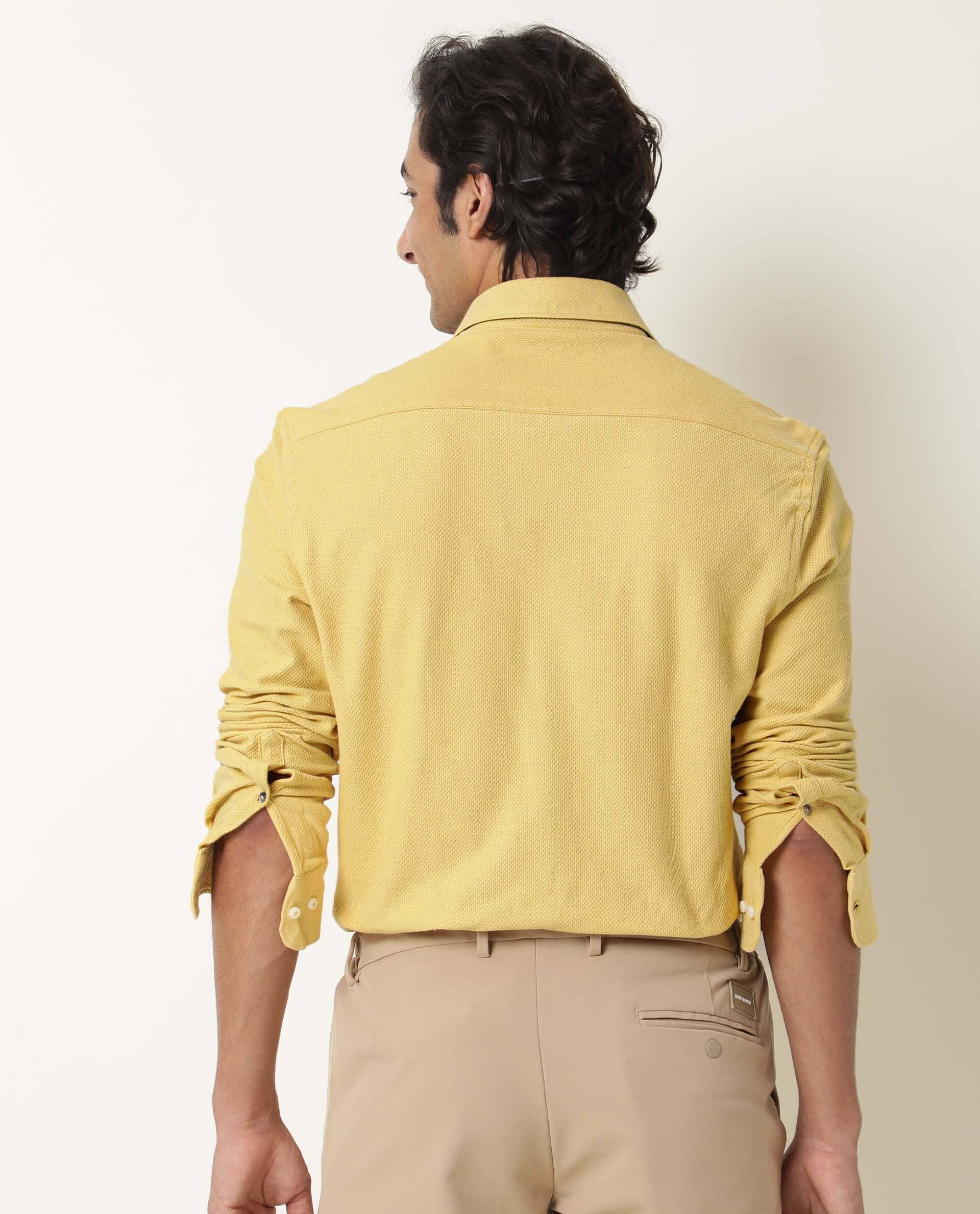Rare Rabbit Men's Venezya Yellow Cotton Plain Regular Fit Full Sleeve Collared Shirt - Image 6