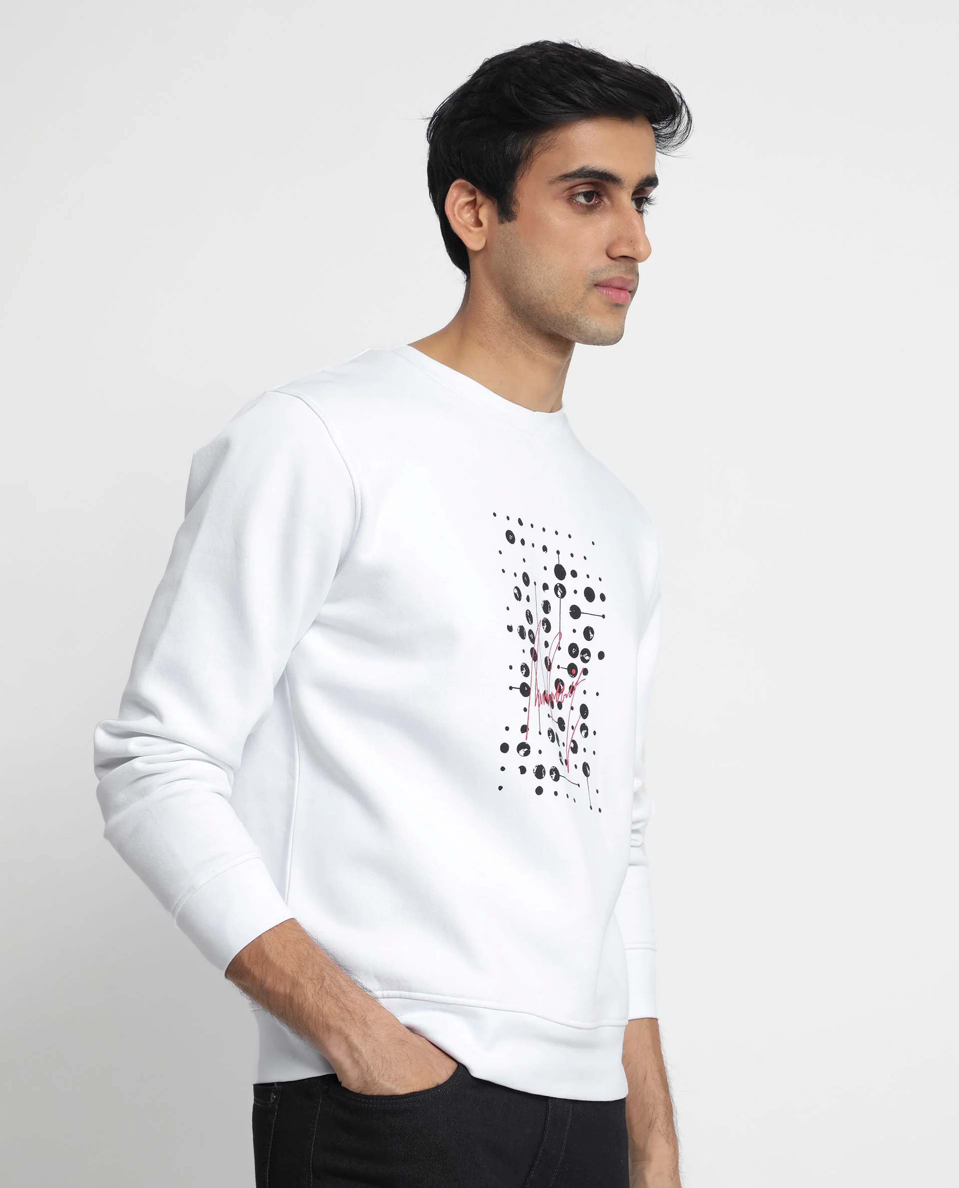 Rare Rabbit Men's Venicee White Cotton Graphic Print Regular Fit Full Sleeve Crew Neck Sweatshirt - Image 2