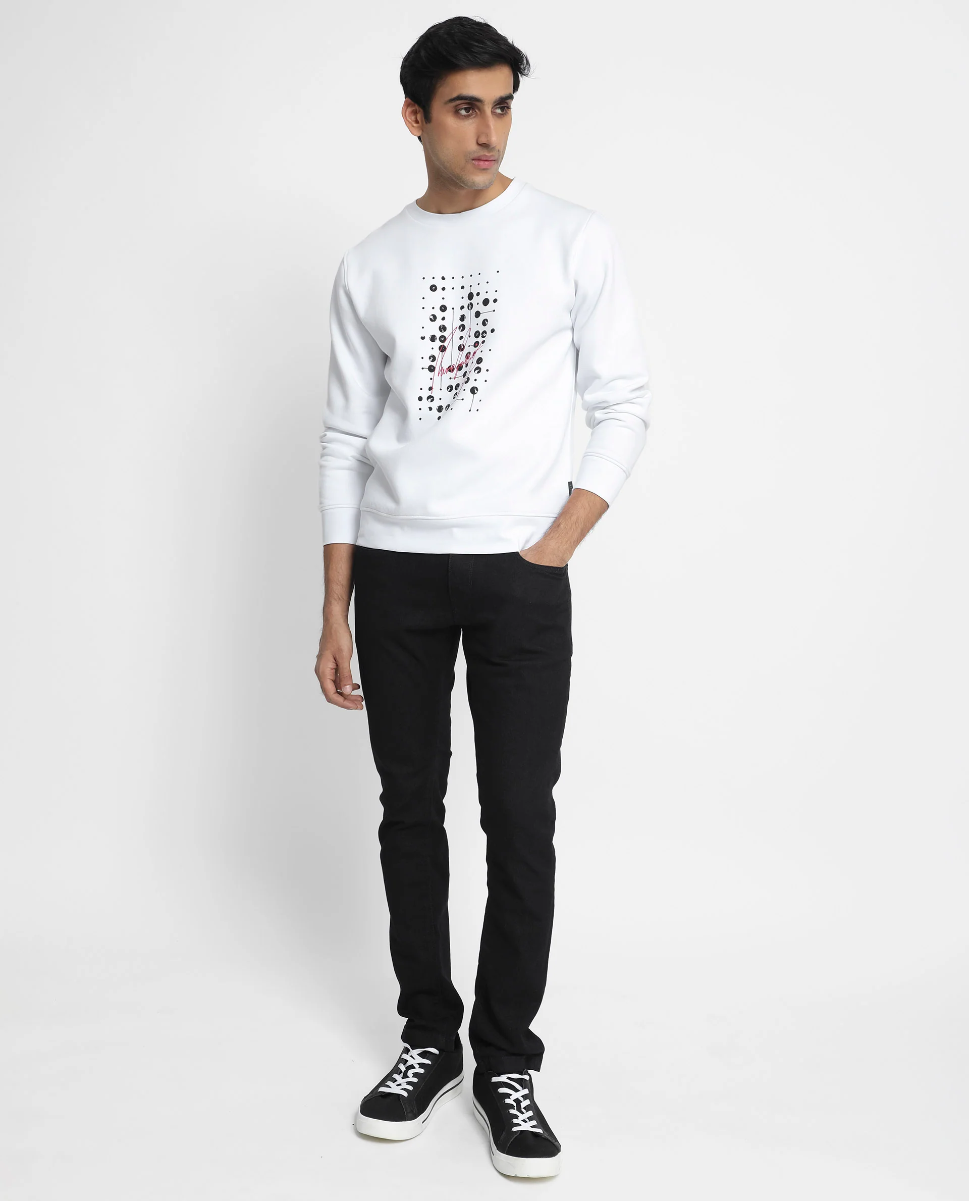 Rare Rabbit Men's Venicee White Cotton Graphic Print Regular Fit Full Sleeve Crew Neck Sweatshirt - Image 3
