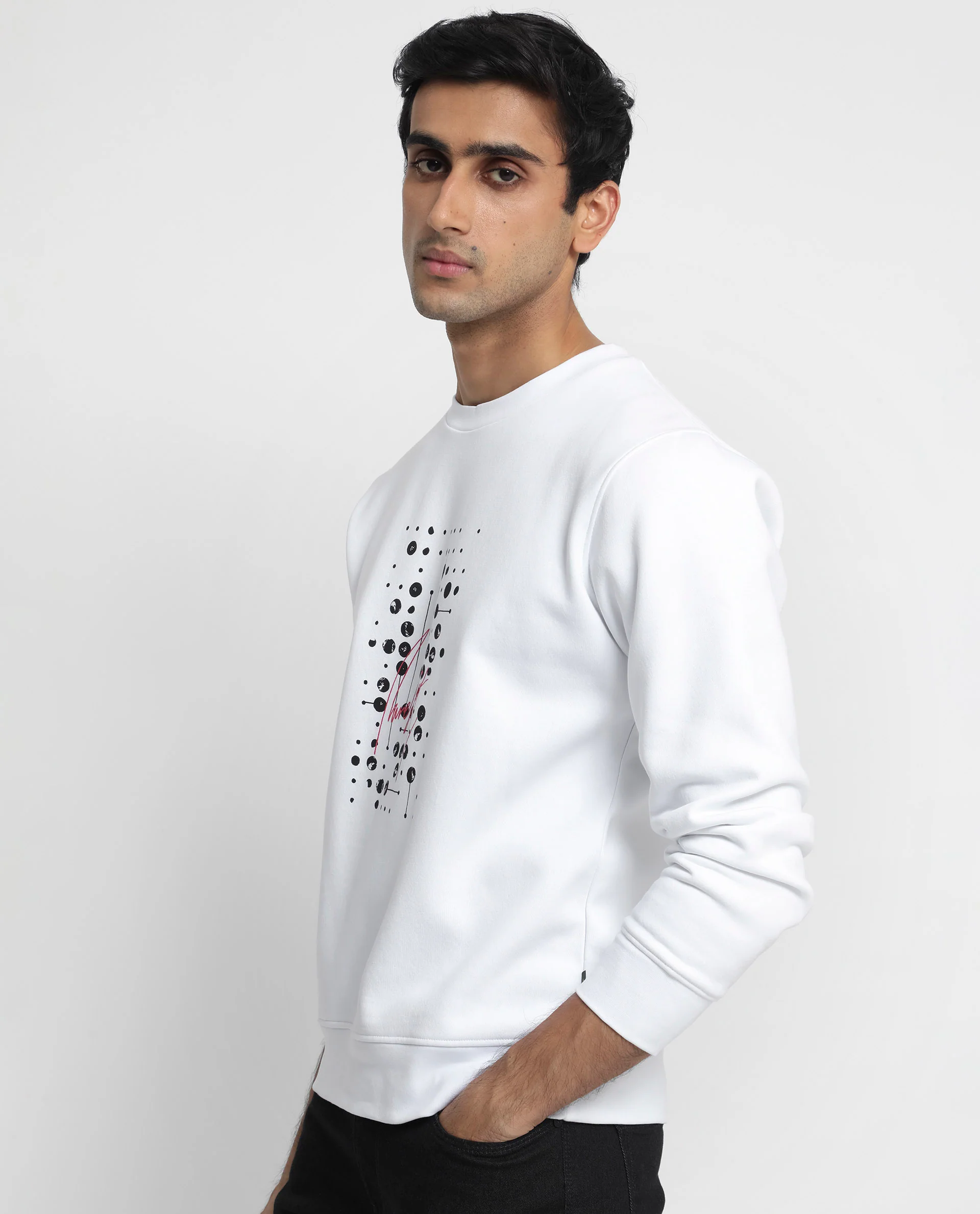 Rare Rabbit Men's Venicee White Cotton Graphic Print Regular Fit Full Sleeve Crew Neck Sweatshirt - Image 4
