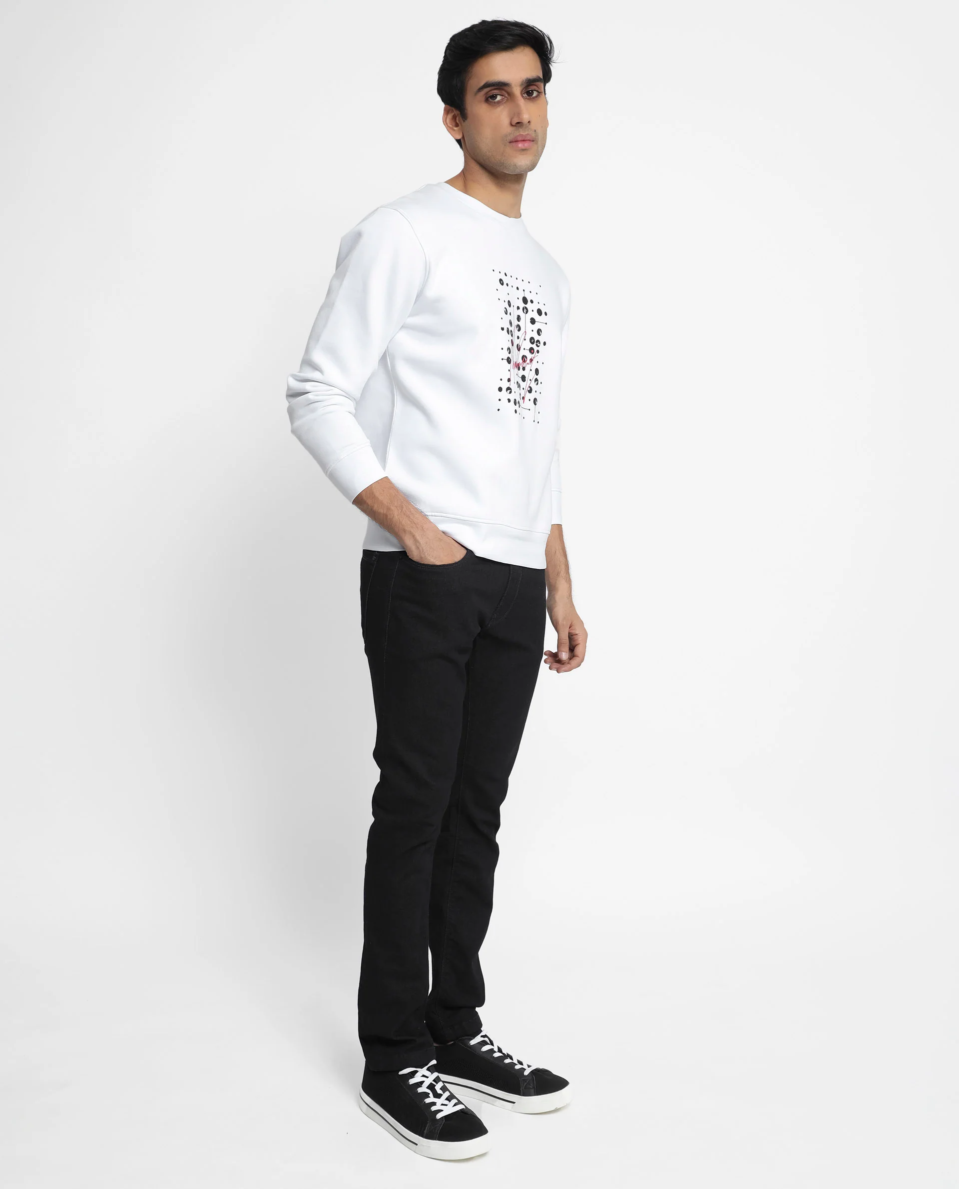 Rare Rabbit Men's Venicee White Cotton Graphic Print Regular Fit Full Sleeve Crew Neck Sweatshirt - Image 5