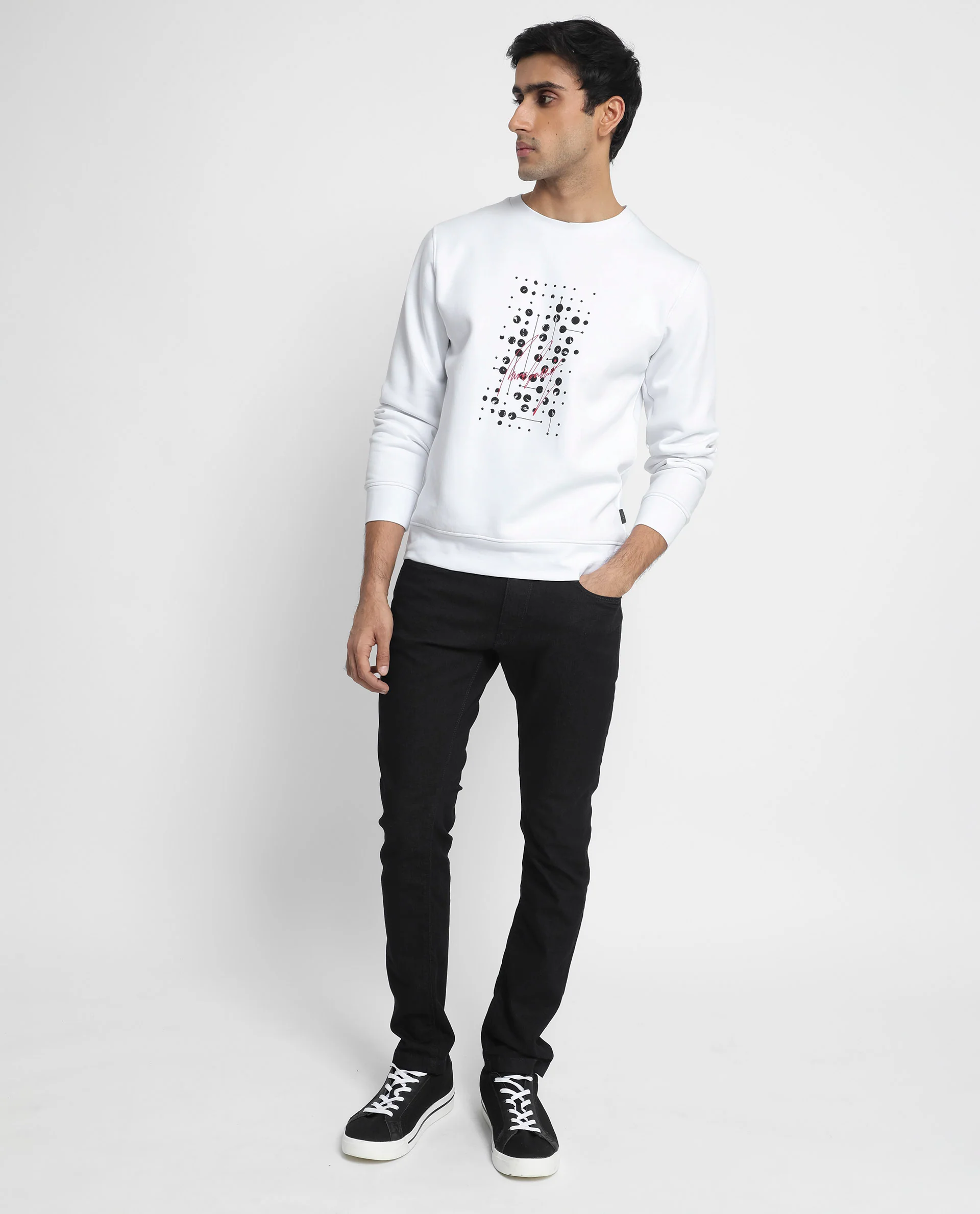 Rare Rabbit Men's Venicee White Cotton Graphic Print Regular Fit Full Sleeve Crew Neck Sweatshirt - Image 6