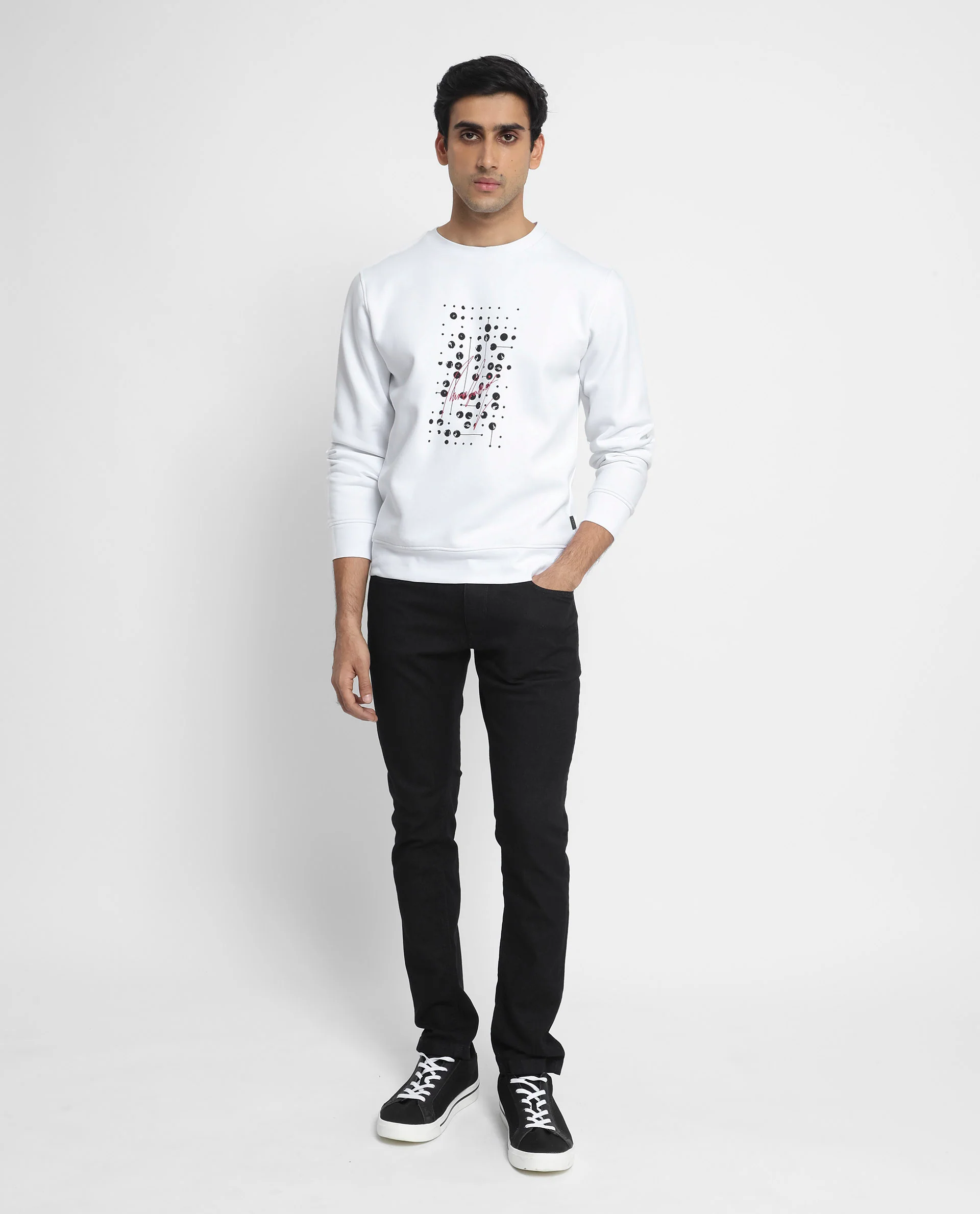 Rare Rabbit Men's Venicee White Cotton Graphic Print Regular Fit Full Sleeve Crew Neck Sweatshirt - Image 7