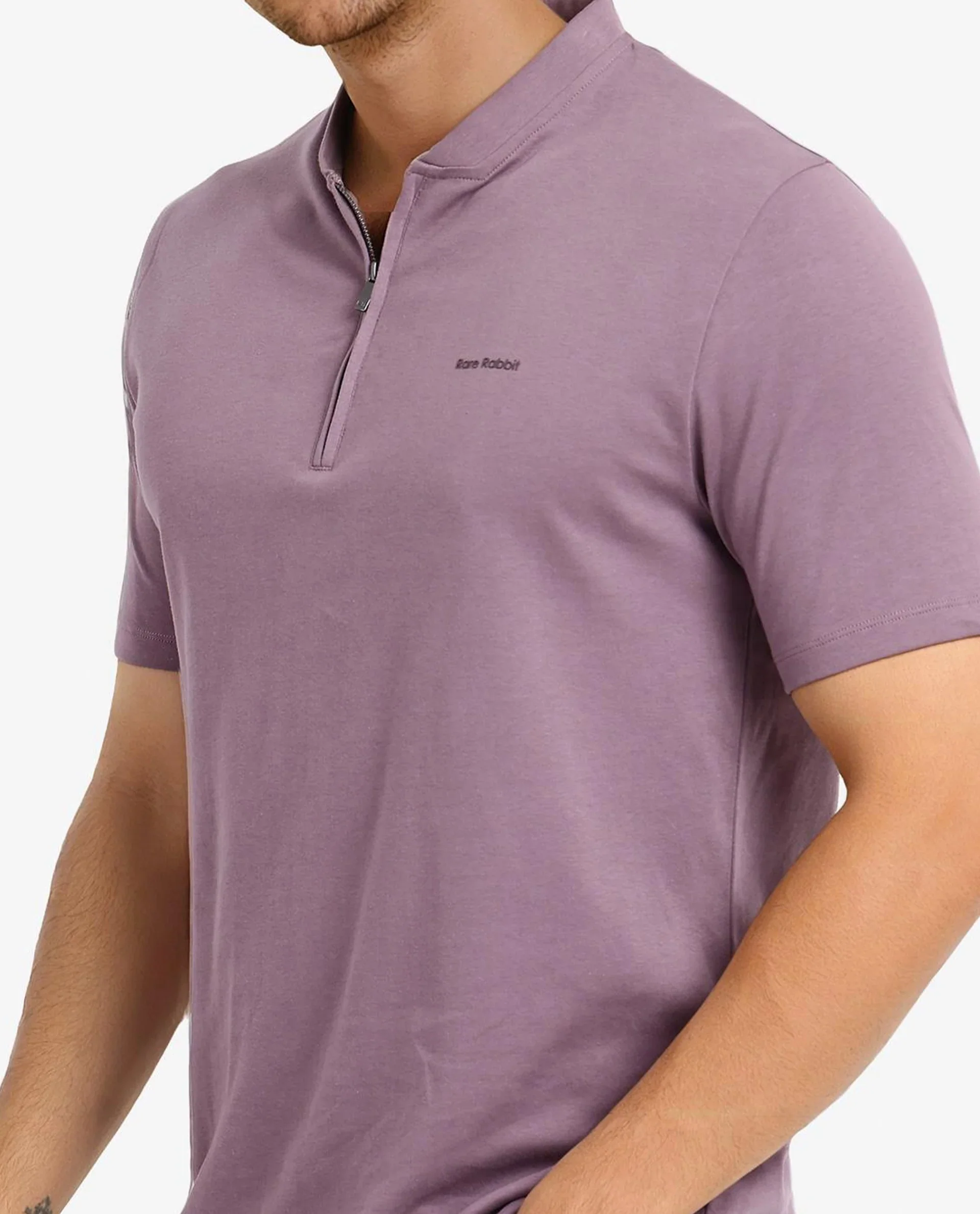 Rare Rabbit Men's Veno Dusky Purple Cotton Plain Regular Fit Half Sleeve Polo - Image 3