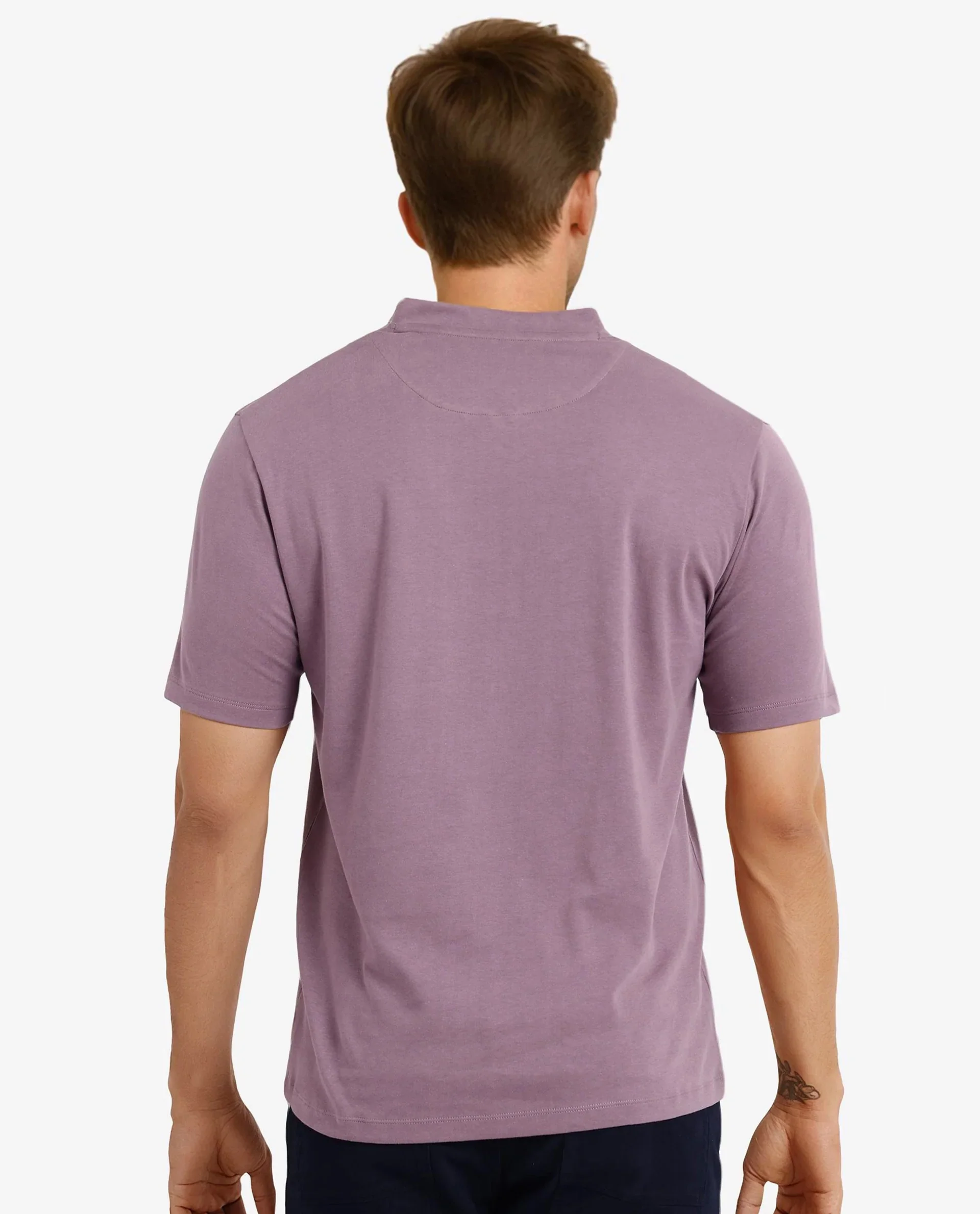 Rare Rabbit Men's Veno Dusky Purple Cotton Plain Regular Fit Half Sleeve Polo - Image 4