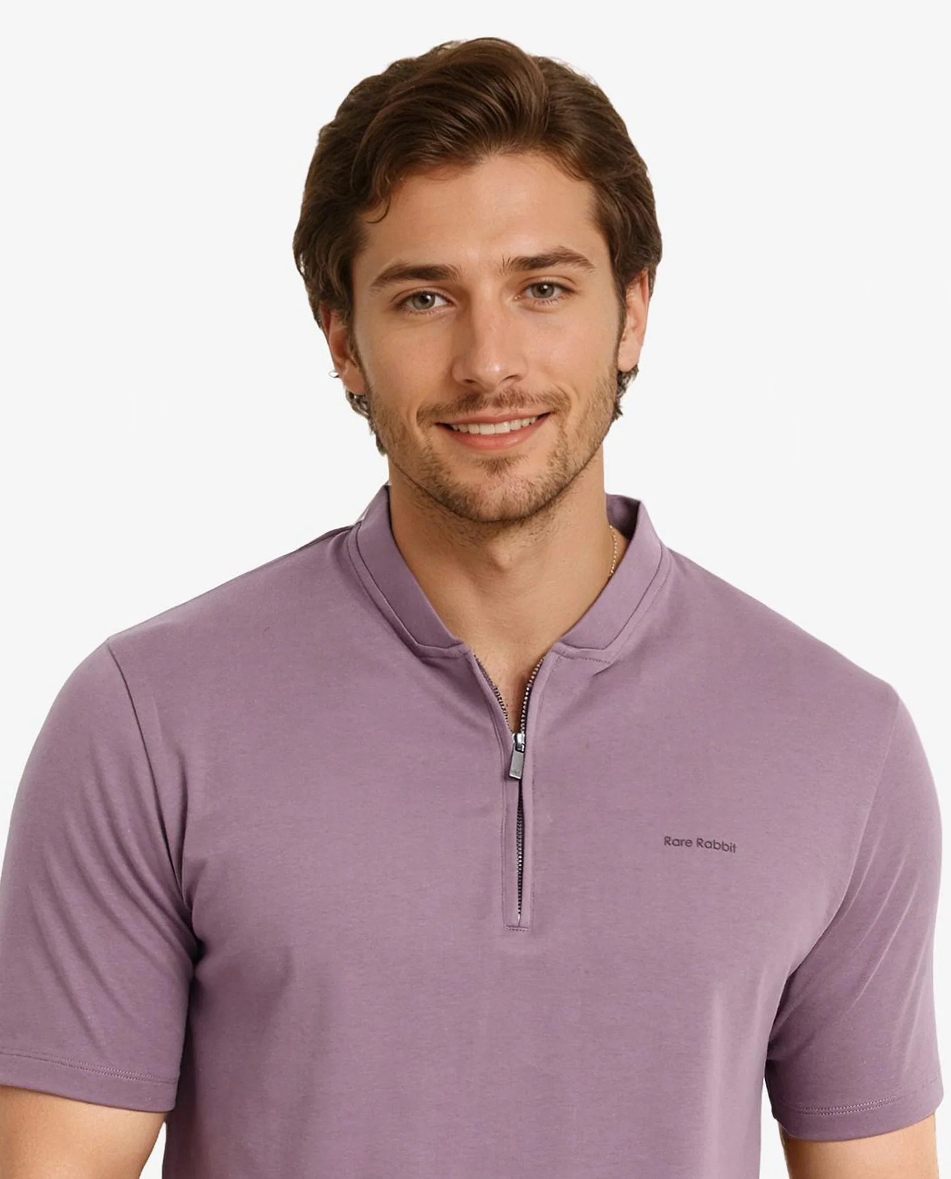 Rare Rabbit Men's Veno Dusky Purple Cotton Plain Regular Fit Half Sleeve Polo - Image 5