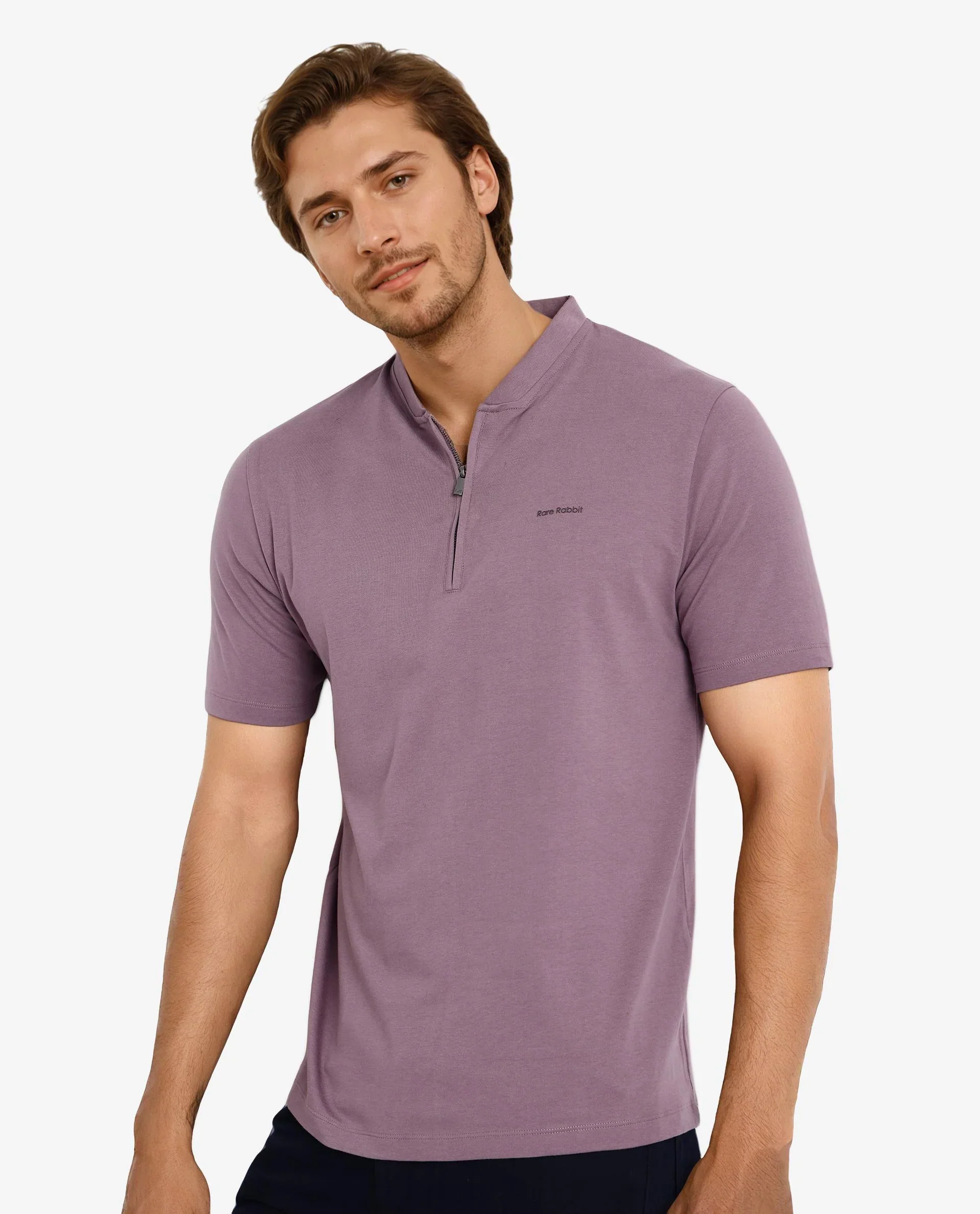 Rare Rabbit Men's Veno Dusky Purple Cotton Plain Regular Fit Half Sleeve Polo - Image 6