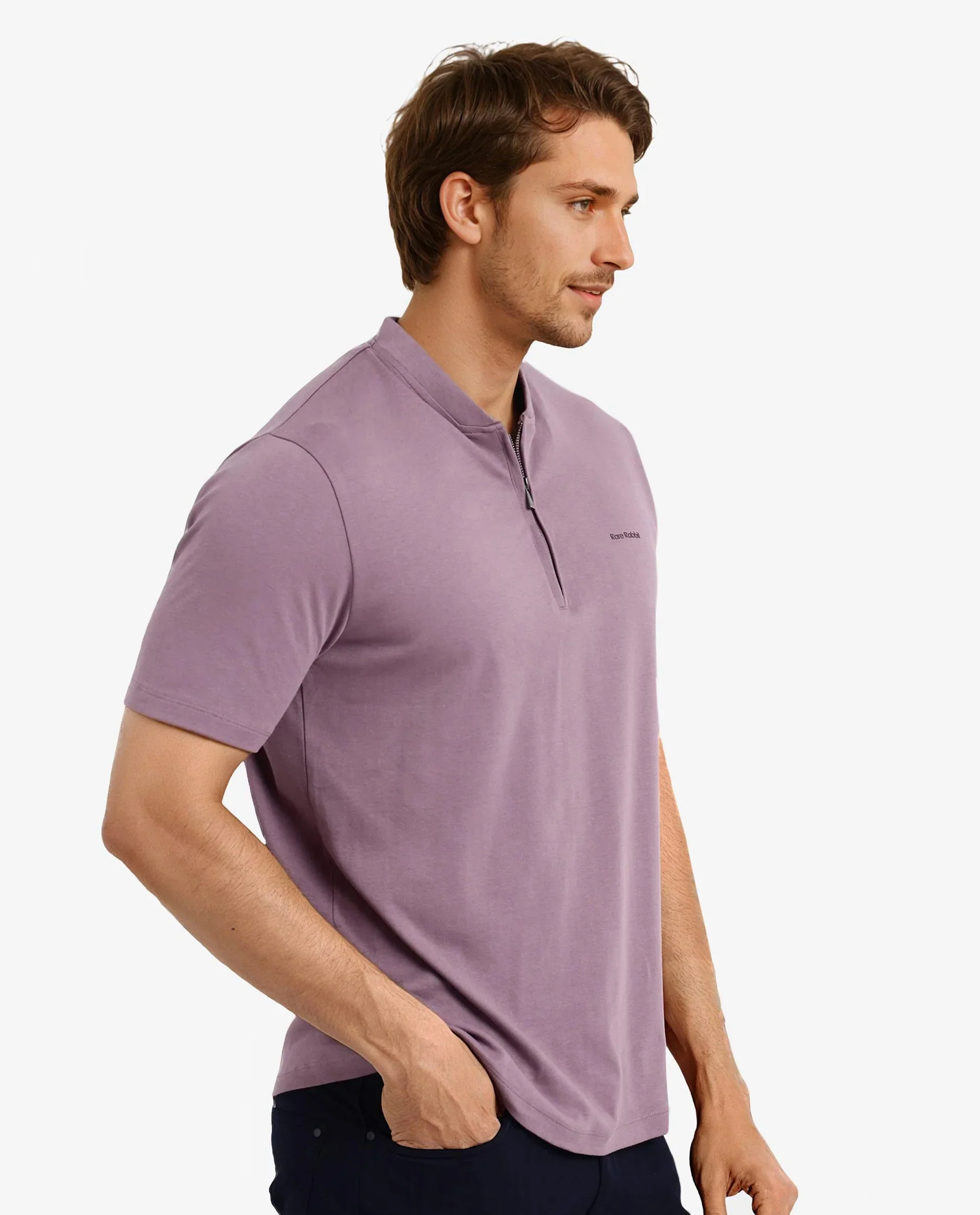 Rare Rabbit Men's Veno Dusky Purple Cotton Plain Regular Fit Half Sleeve Polo - Image 7