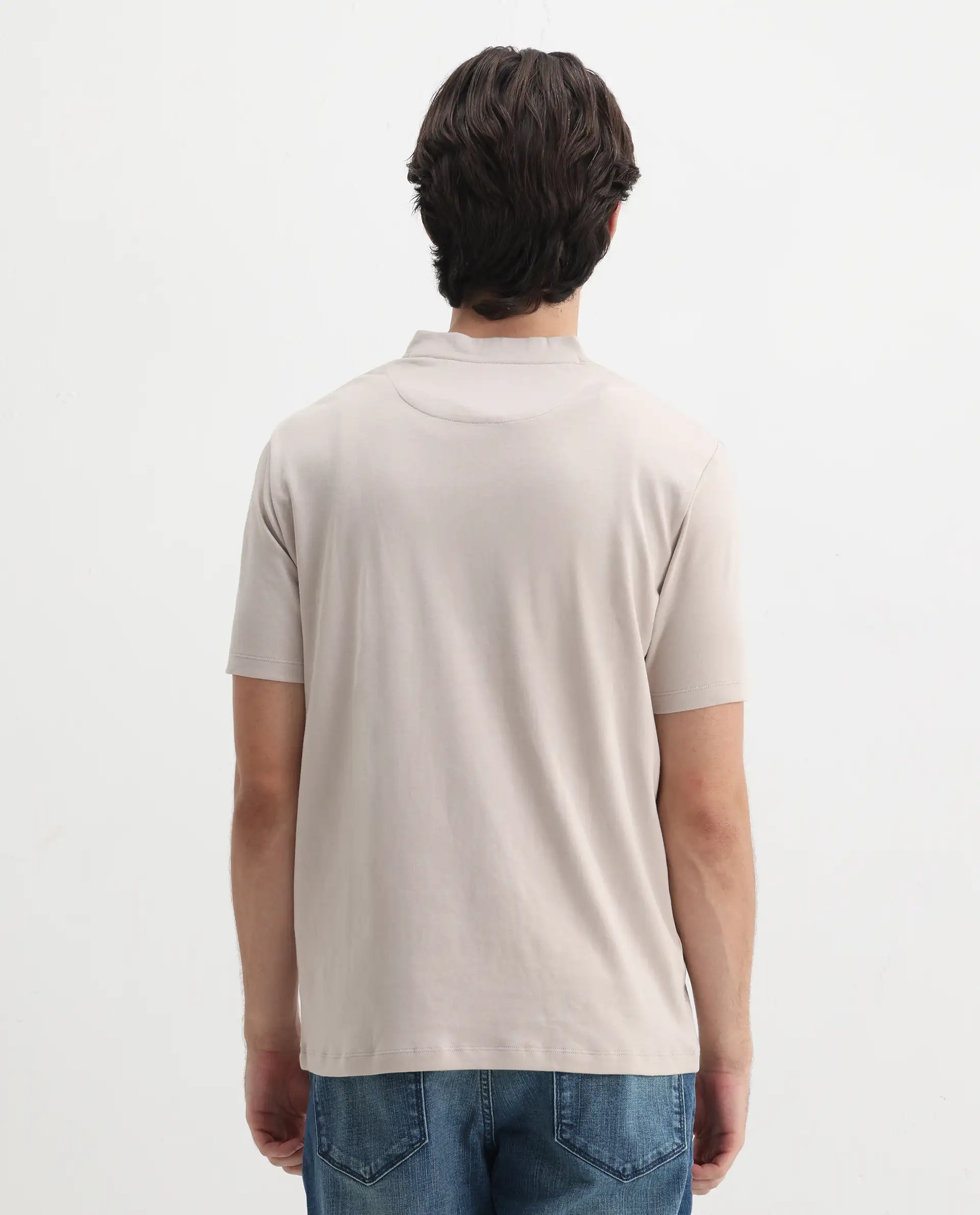 Rare Rabbit Men's Veno Light Beige Cotton Plain Regular Fit Half Sleeve Polo - Image 8