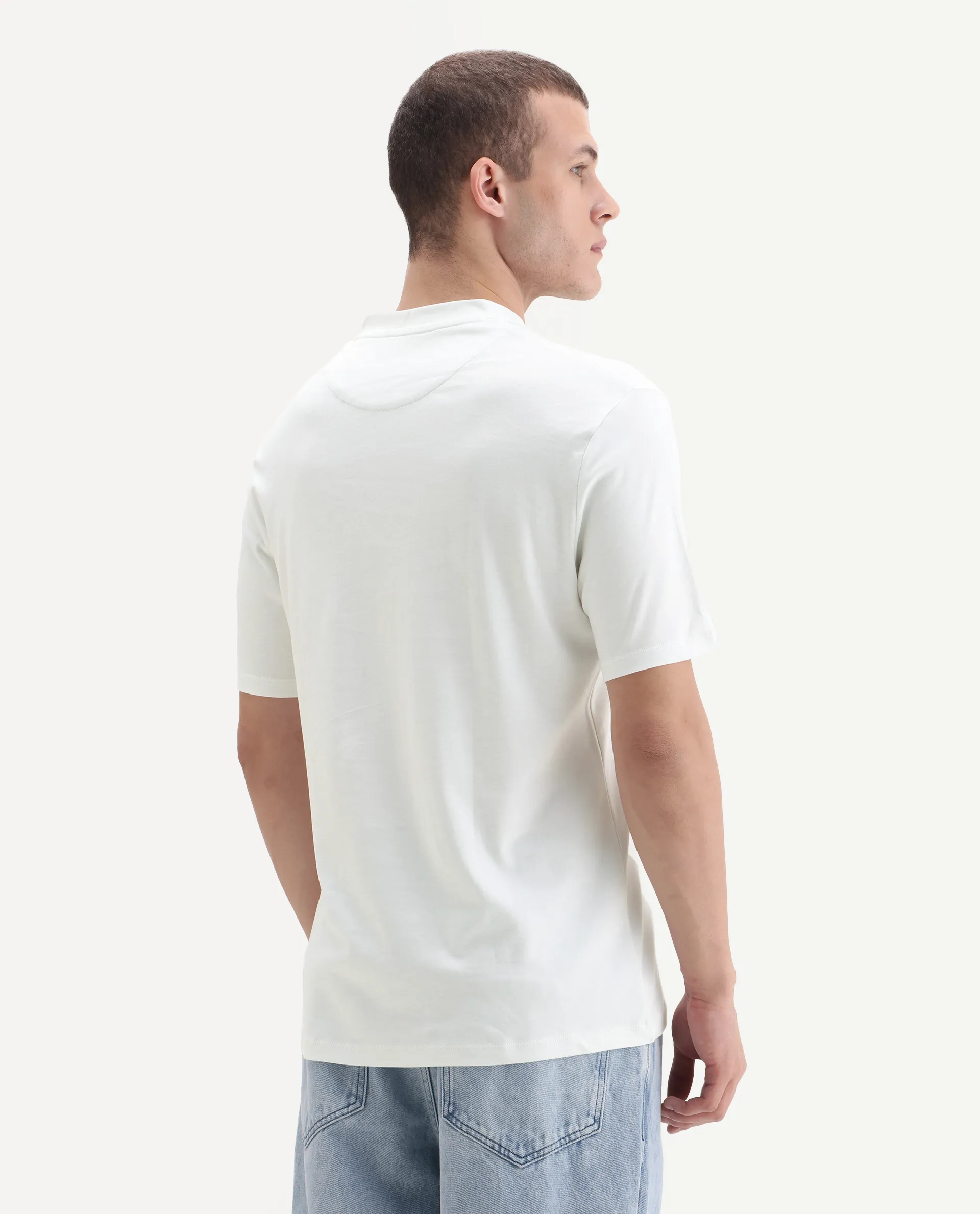 Rare Rabbit Men's Veno White Cotton Plain Regular Fit Henley Neck Half Sleeve Polo - Image 7