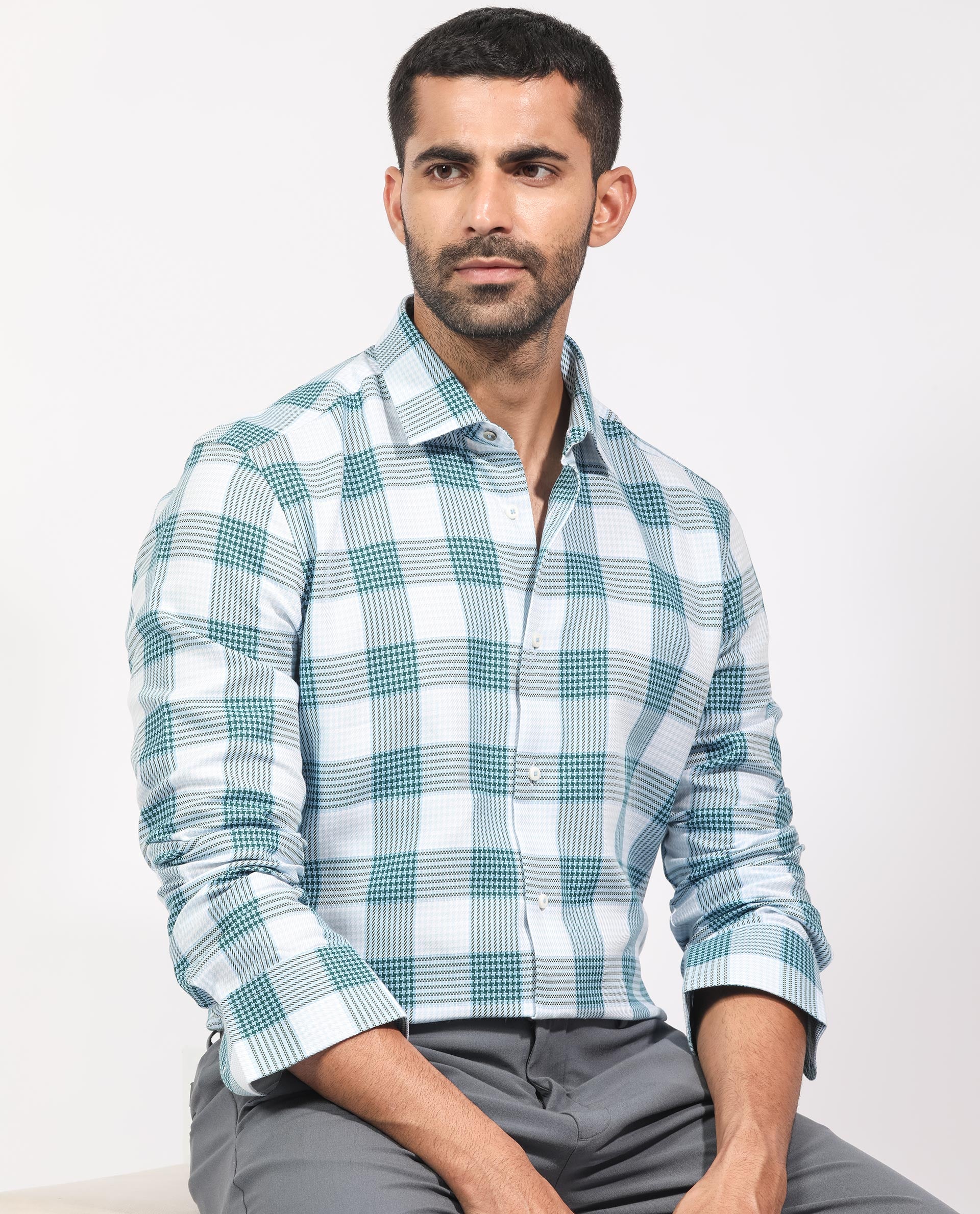 Rare Rabbit Men's Ventura Light Blue Cotton Checked Print Regular Fit Full Sleeve Collared Shirt - Image 3
