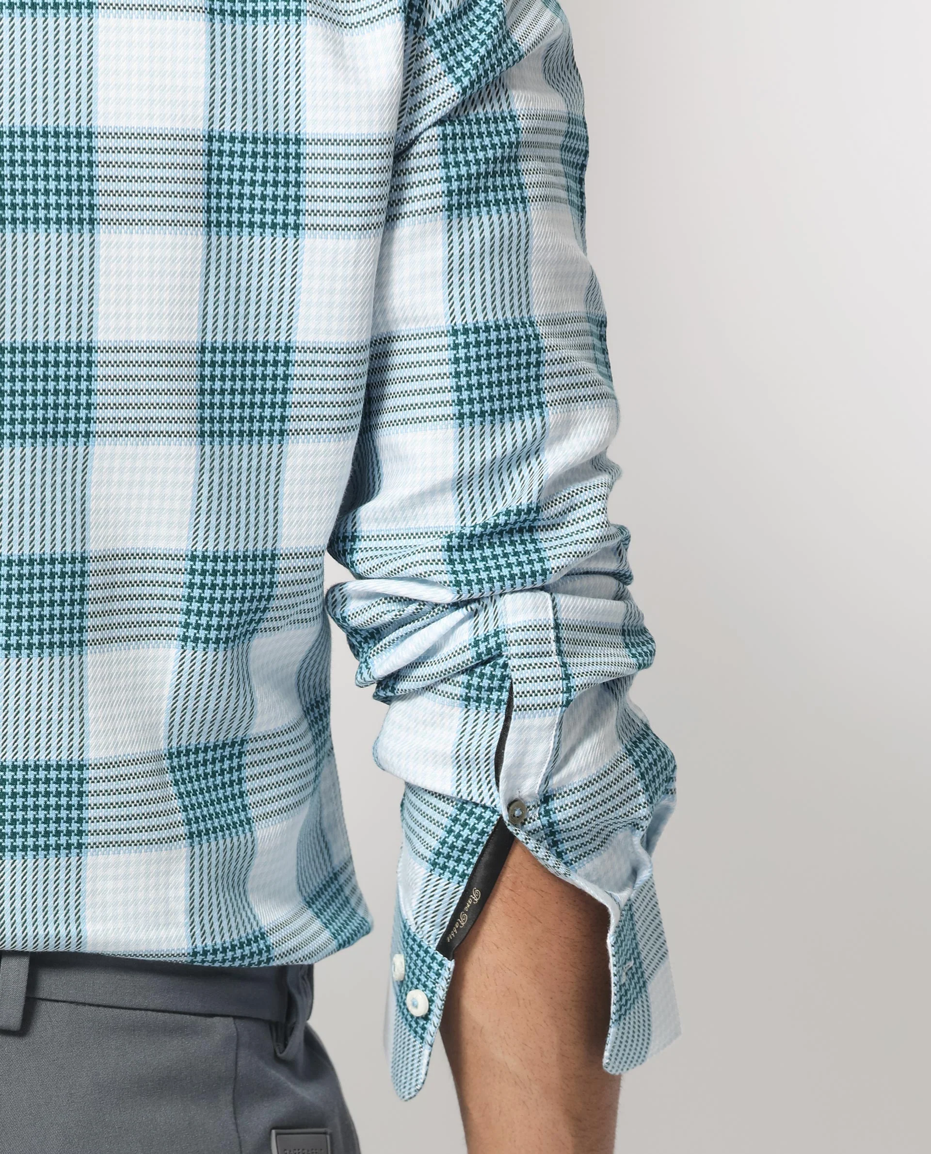 Rare Rabbit Men's Ventura Light Blue Cotton Checked Print Regular Fit Full Sleeve Collared Shirt - Image 4