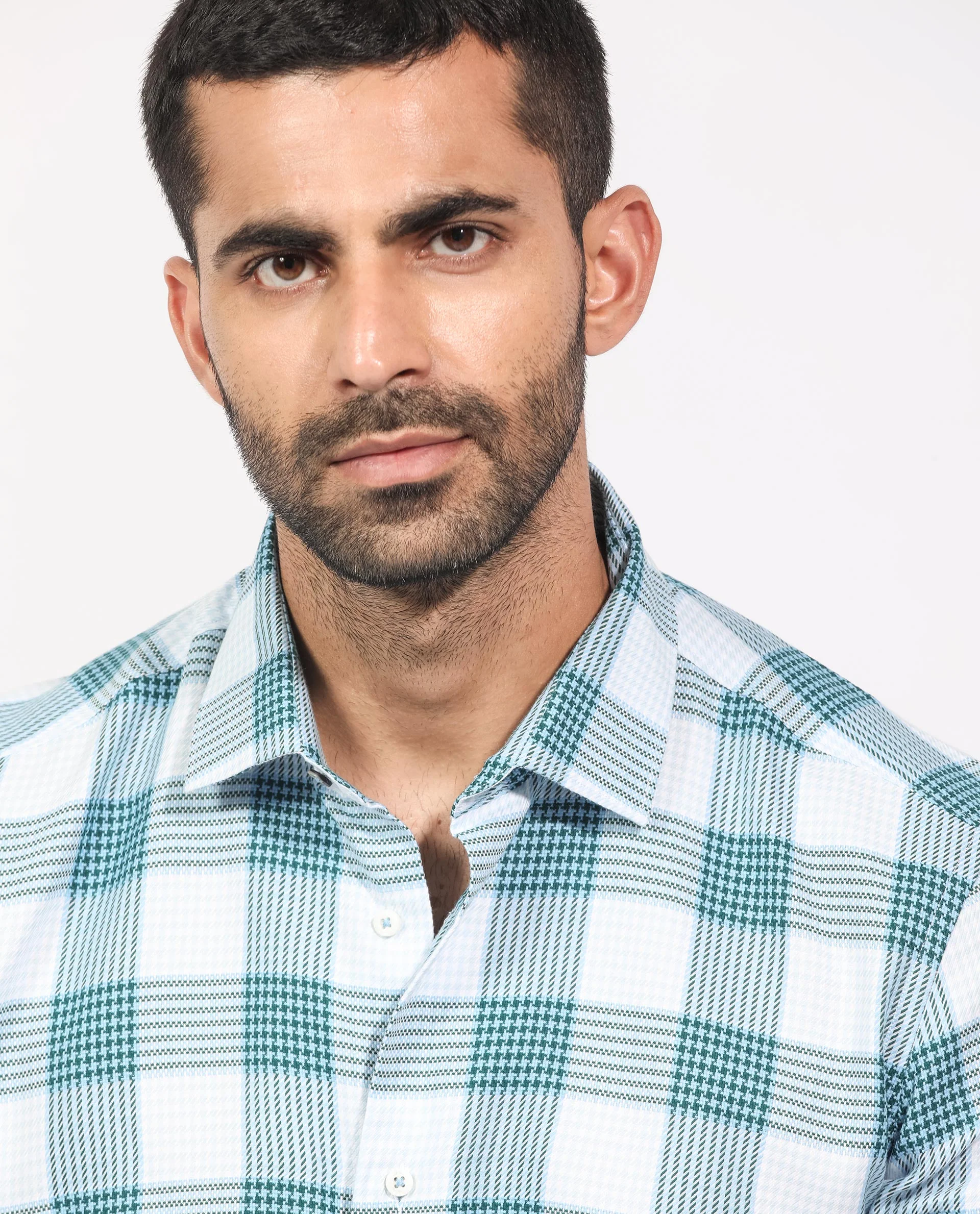 Rare Rabbit Men's Ventura Light Blue Cotton Checked Print Regular Fit Full Sleeve Collared Shirt - Image 5