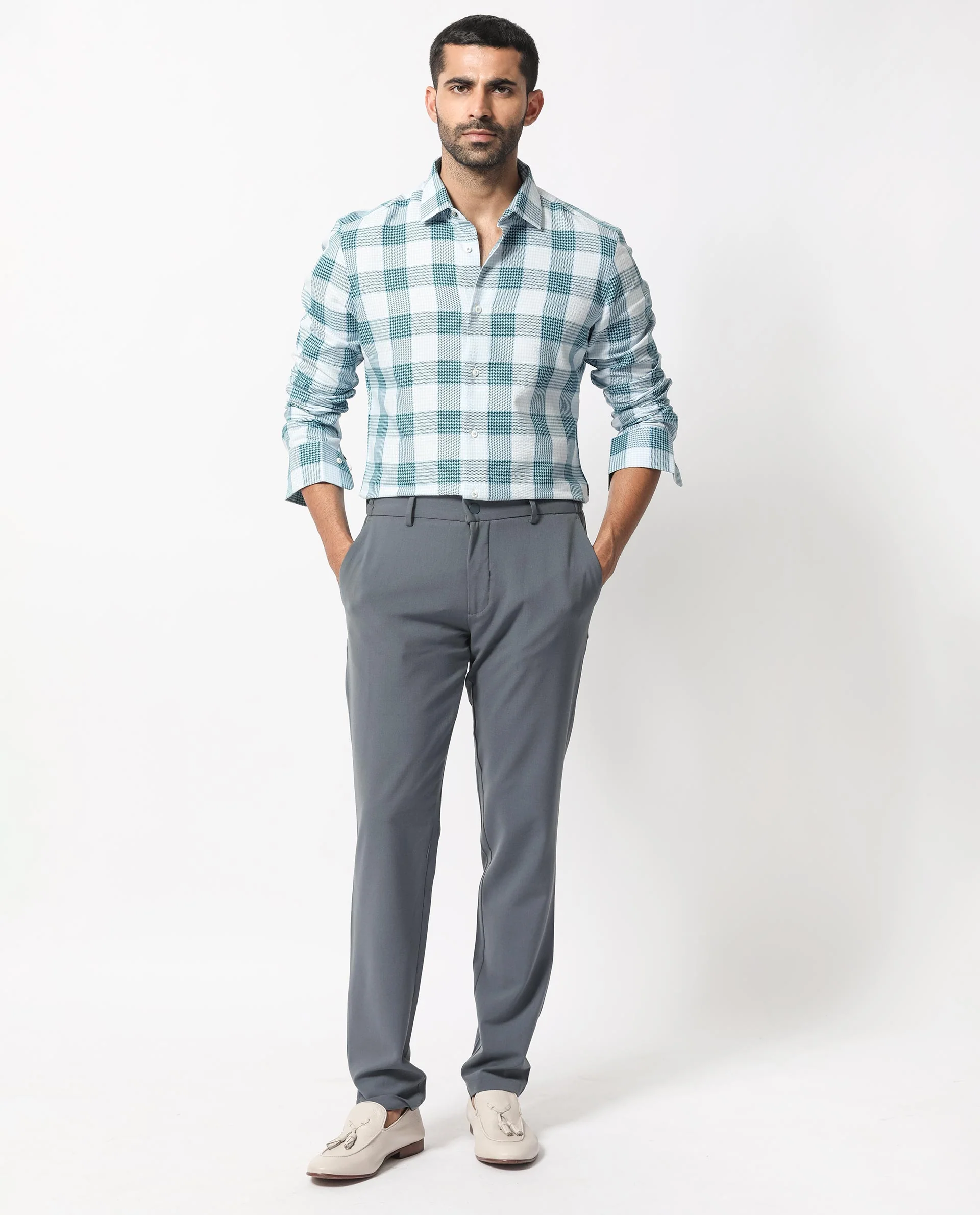 Rare Rabbit Men's Ventura Light Blue Cotton Checked Print Regular Fit Full Sleeve Collared Shirt - Image 8