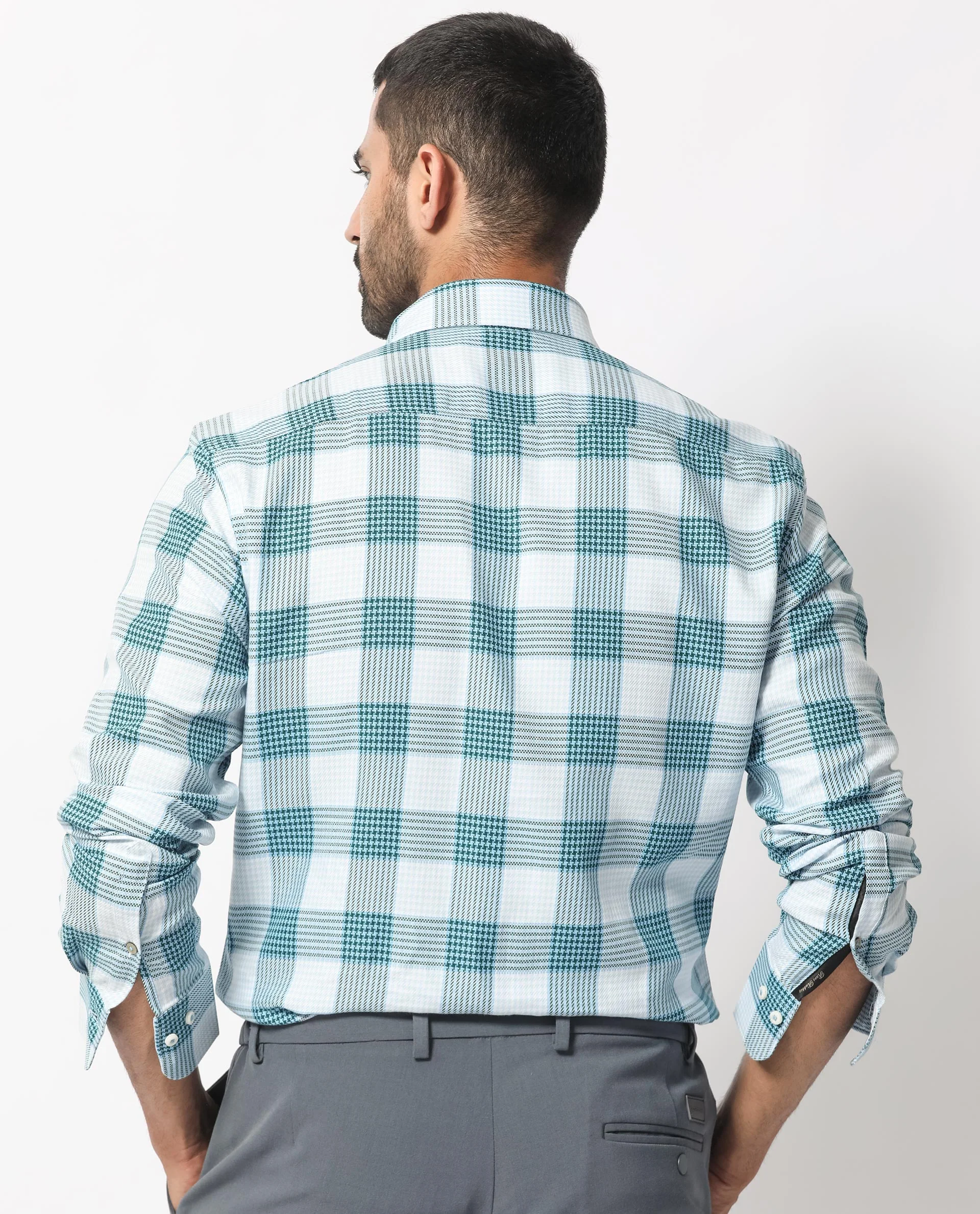 Rare Rabbit Men's Ventura Light Blue Cotton Checked Print Regular Fit Full Sleeve Collared Shirt - Image 9
