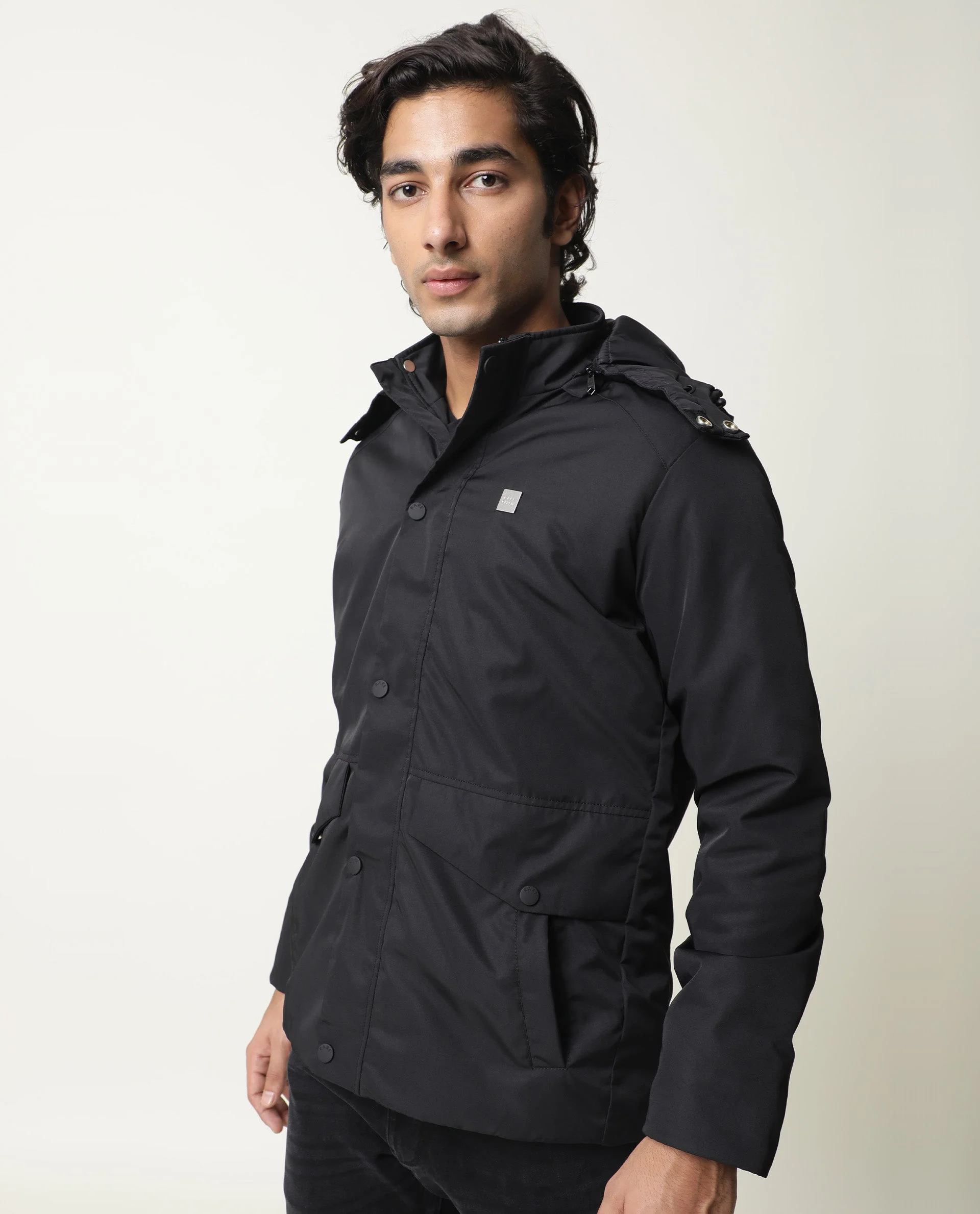 Rare Rabbit Men's Venue Black Polyester Plain Regular Fit Full Sleeve Hooded Jacket - Image 5