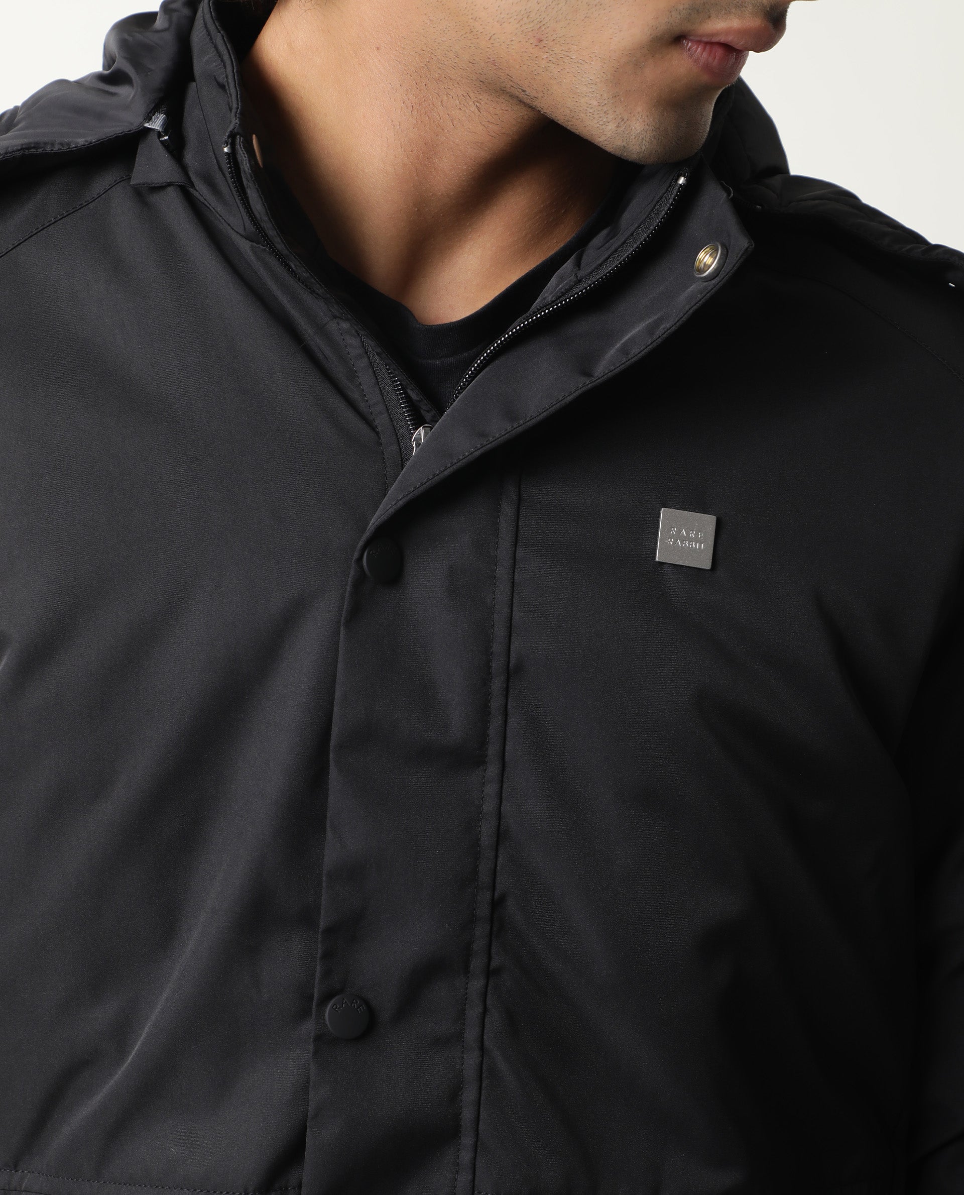 Rare Rabbit Men's Venue Black Polyester Plain Regular Fit Full Sleeve Hooded Jacket - Image 6